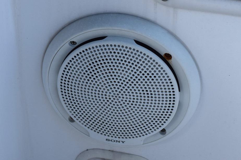 Sony speaker installed on a 2006 Cobalt 240 boat, featuring a white grille design.