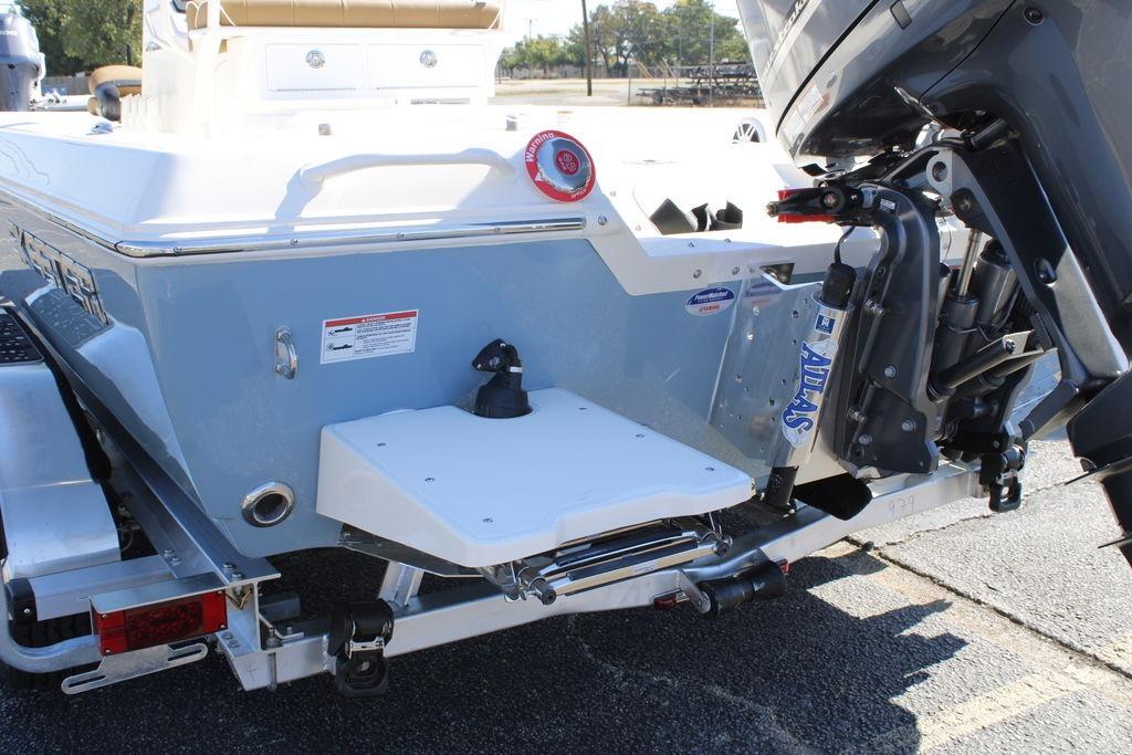 2026 Skeeter SX230 boat rear view with motor and platform.