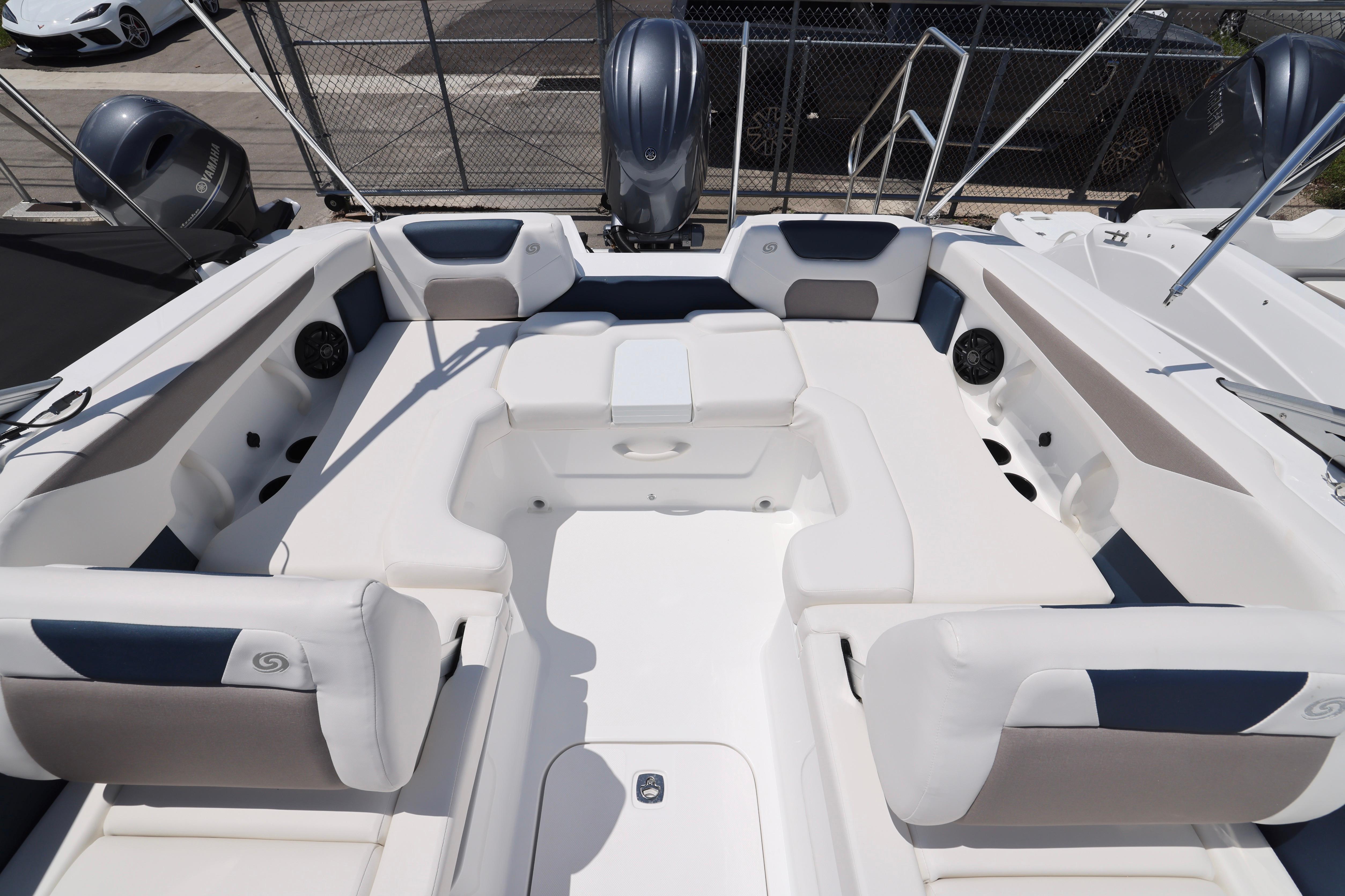 2026 Hurricane SunDeck 2050 OB boat interior with spacious seating and modern design.