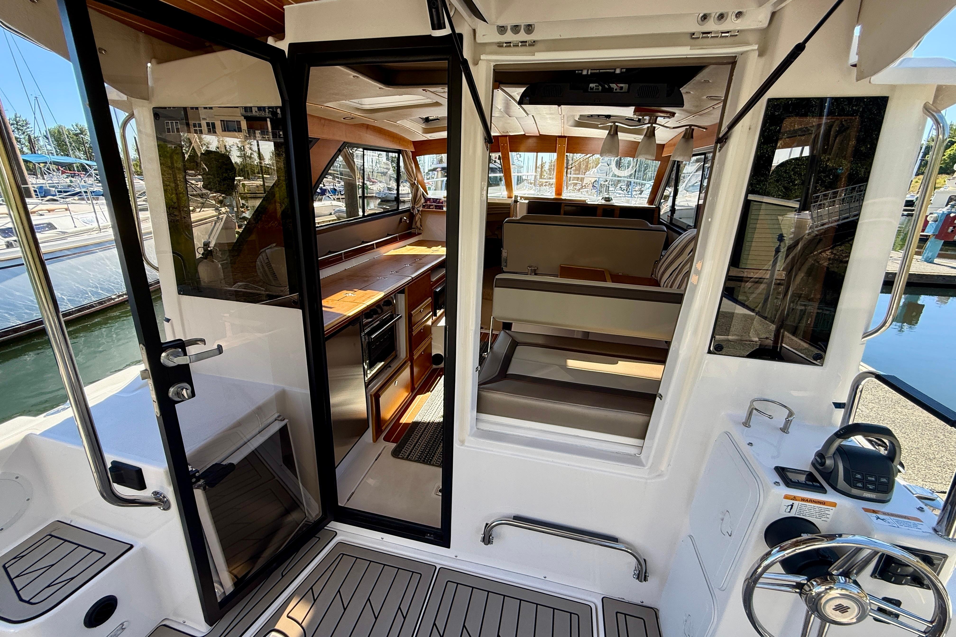 2023 Cutwater C-30 Sedan interior view, showcasing modern design and spacious layout.