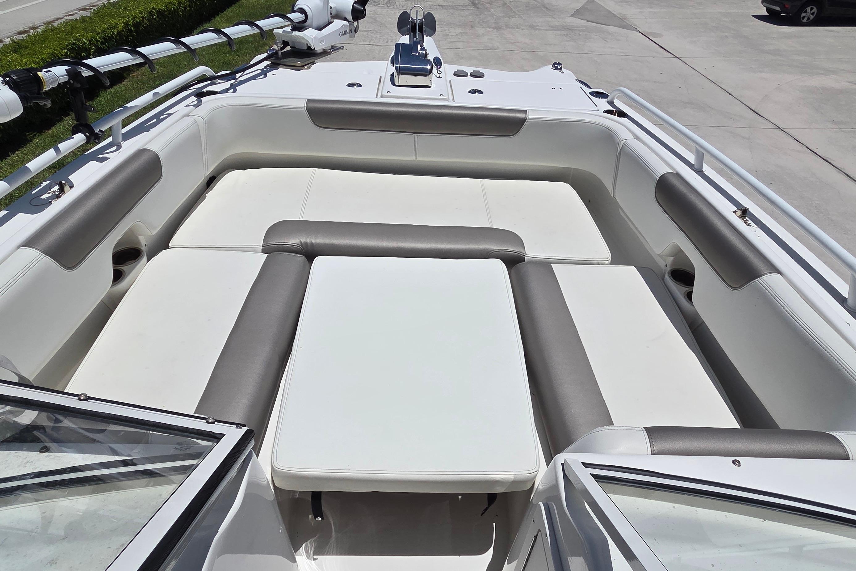 2022 World Cat 255 DC boat interior with spacious seating and modern design.