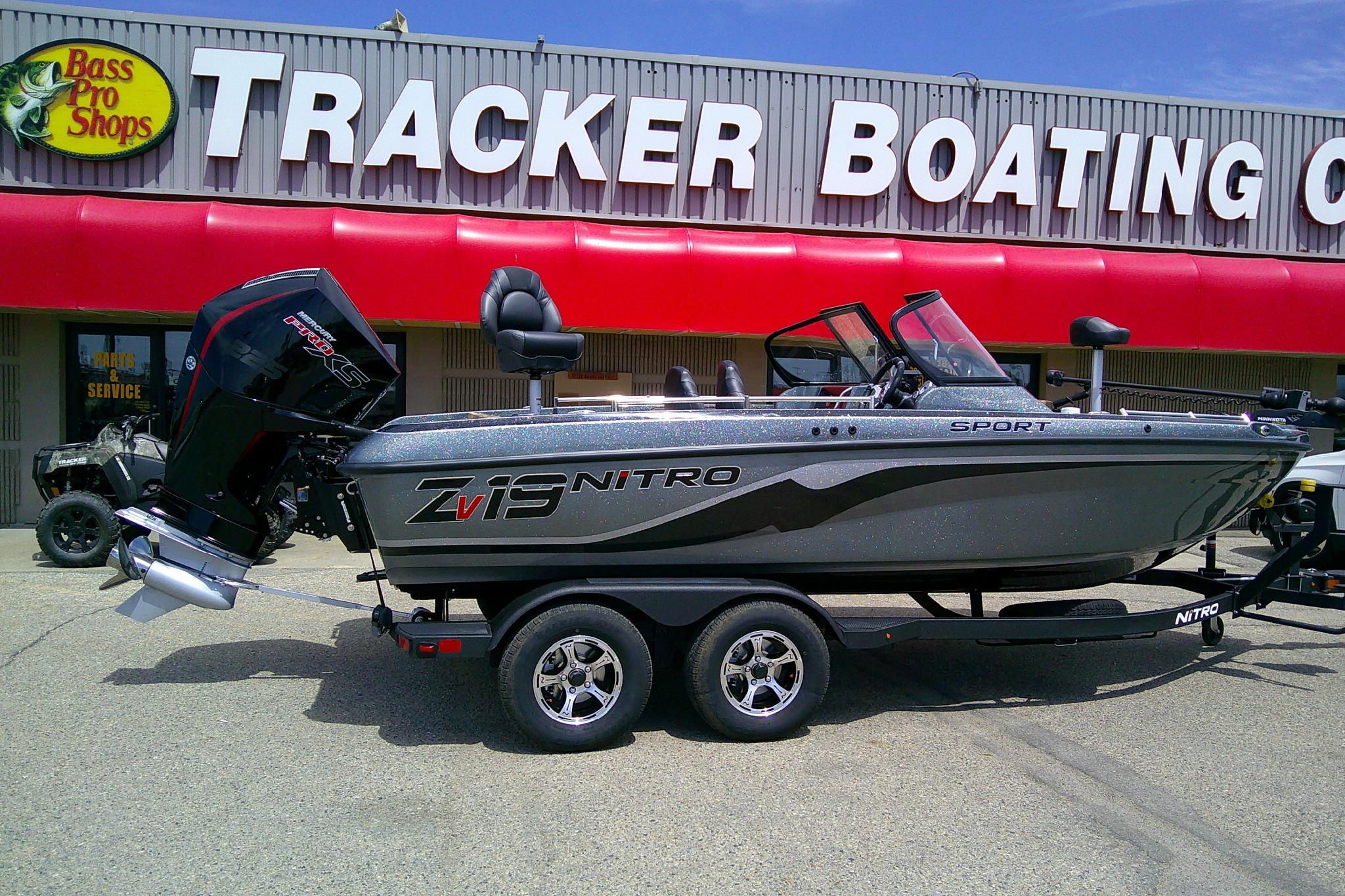 2026 Nitro ZV19 Sport boat displayed at Tracker Boating Center.