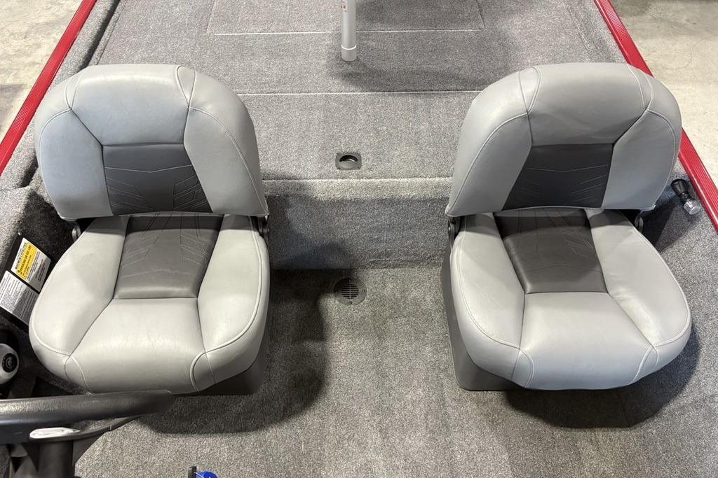 2026 Tracker Bass Tracker Classic XL boat seats, gray upholstery, spacious interior design.