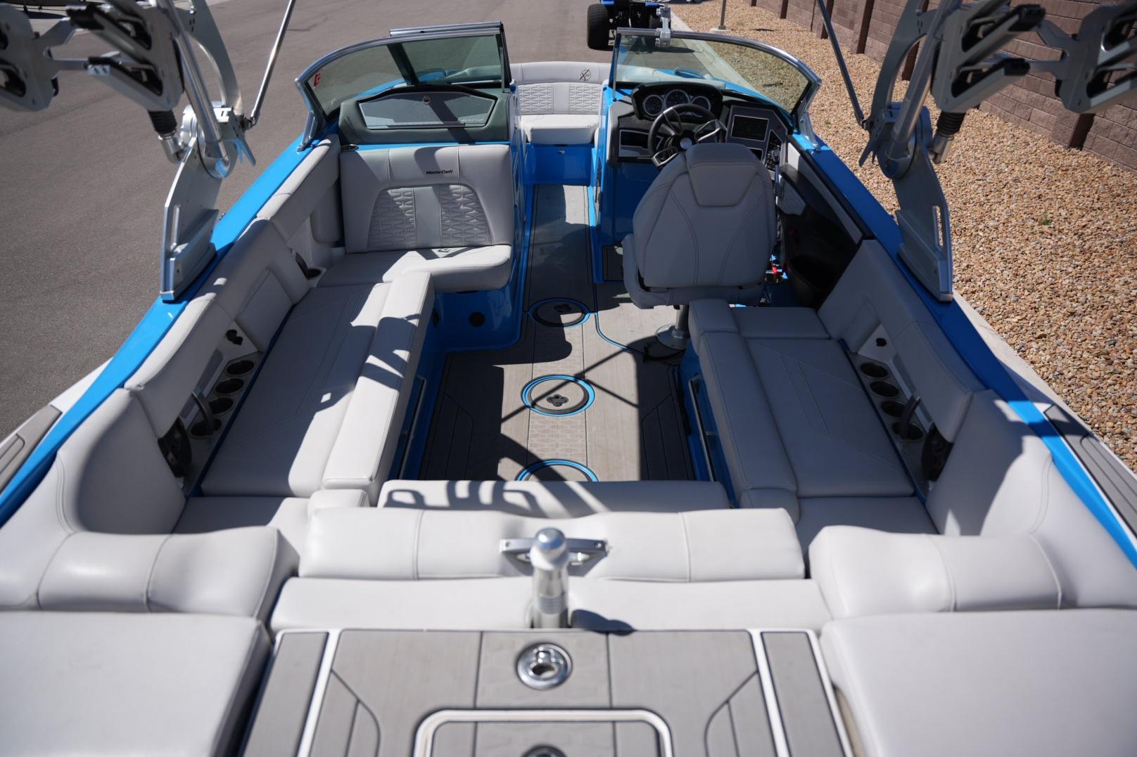 2020 MasterCraft X22 boat interior with spacious seating and modern design.