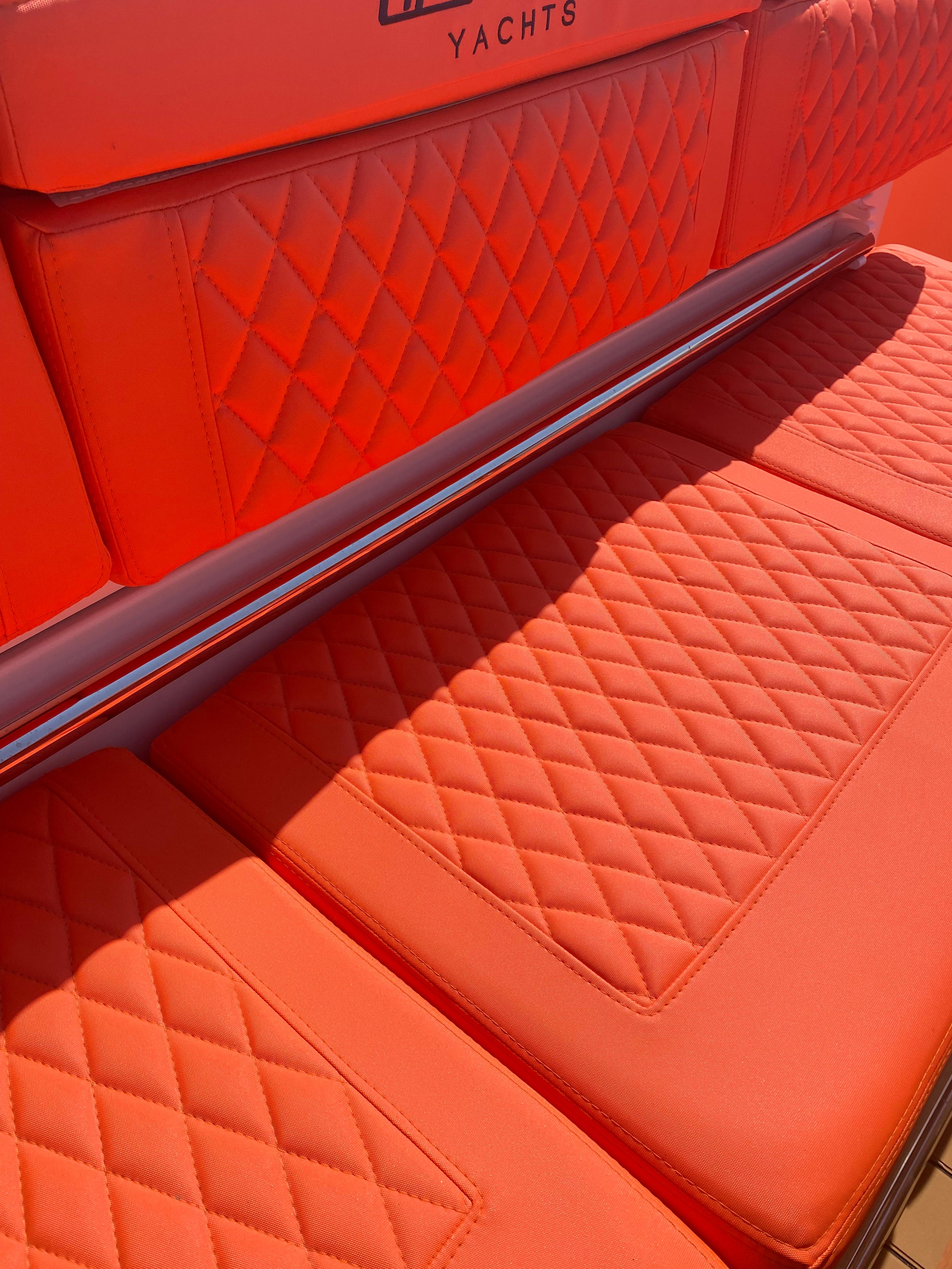 Orange quilted seating on 2020 De Antonio Yachts D 28.