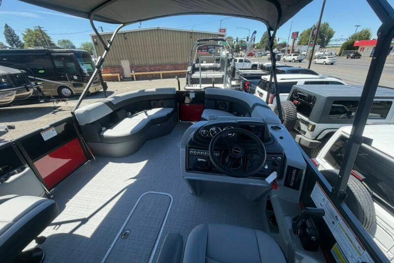 2026 Berkshire CTS 22' Ultra Lounger pontoon boat interior with modern seating and controls.