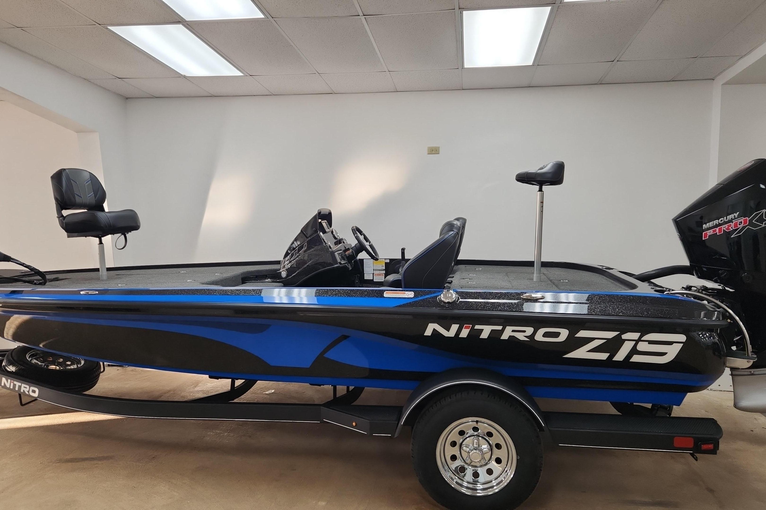 2024 Nitro Z19 boat with sleek design and modern features in showroom.