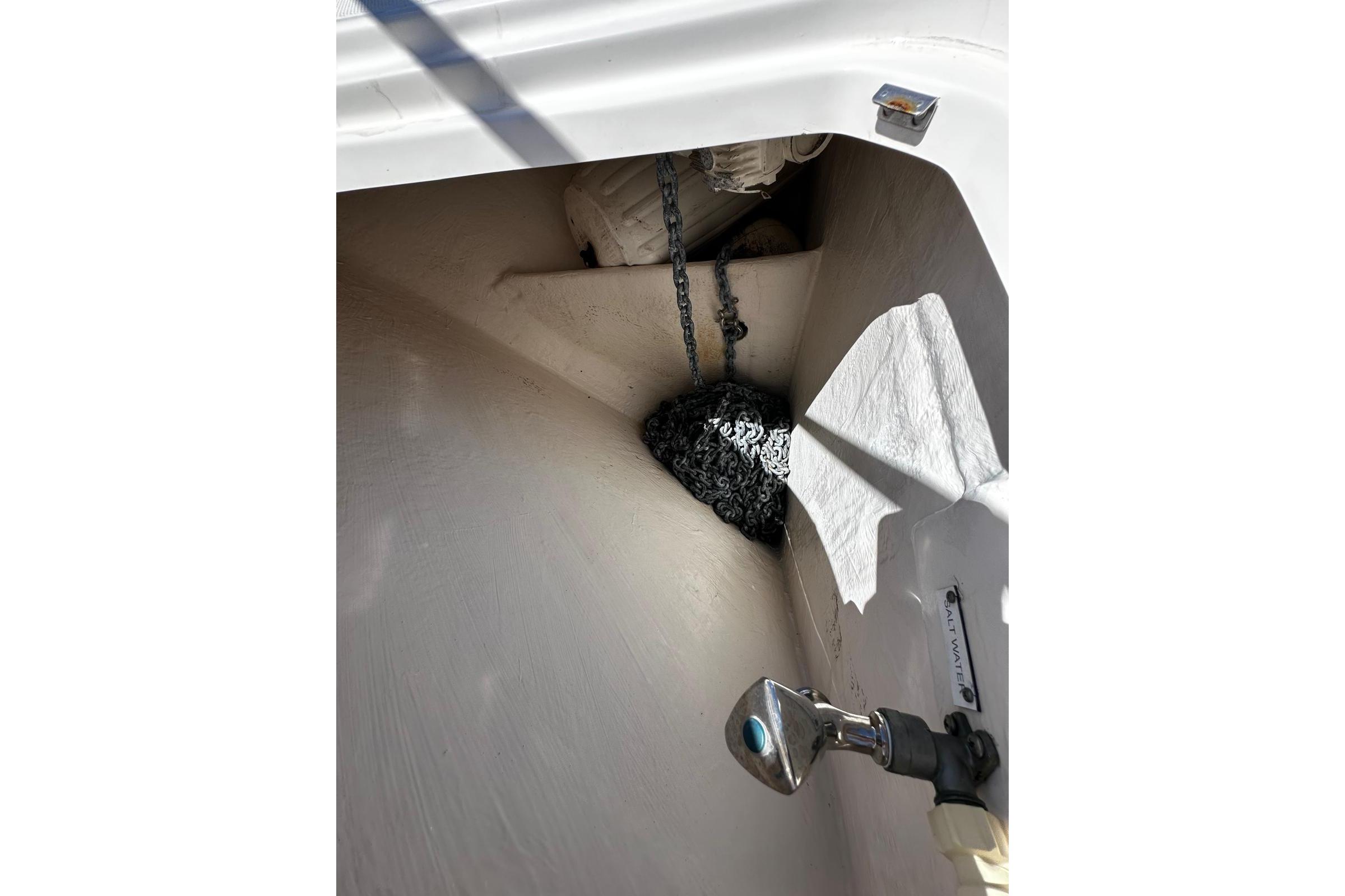 Anchor chain compartment of 2012 Riviera 43 Flybridge yacht.