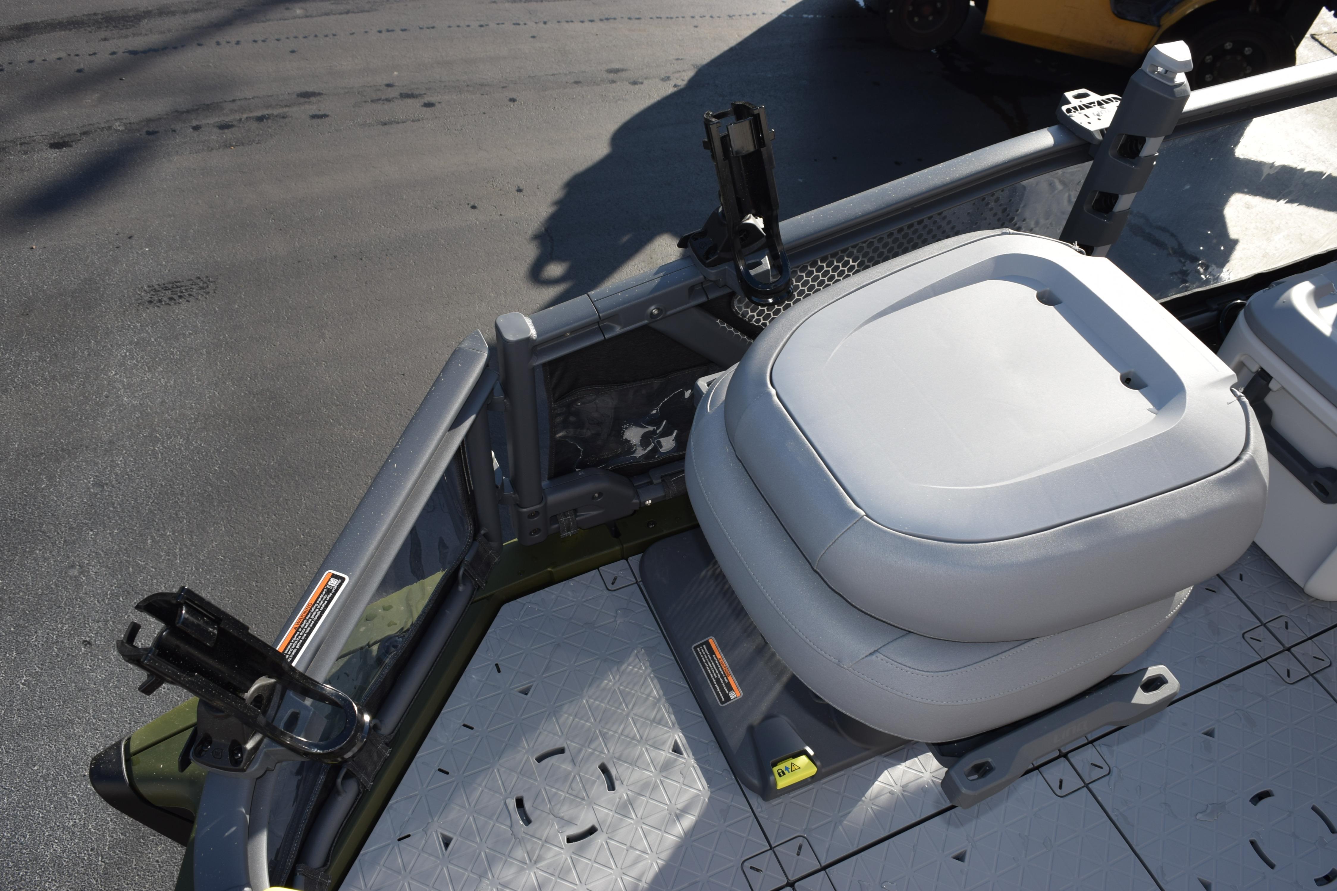 2026 Sea-Doo Switch Fish 21 boat interior with seating and rod holders.