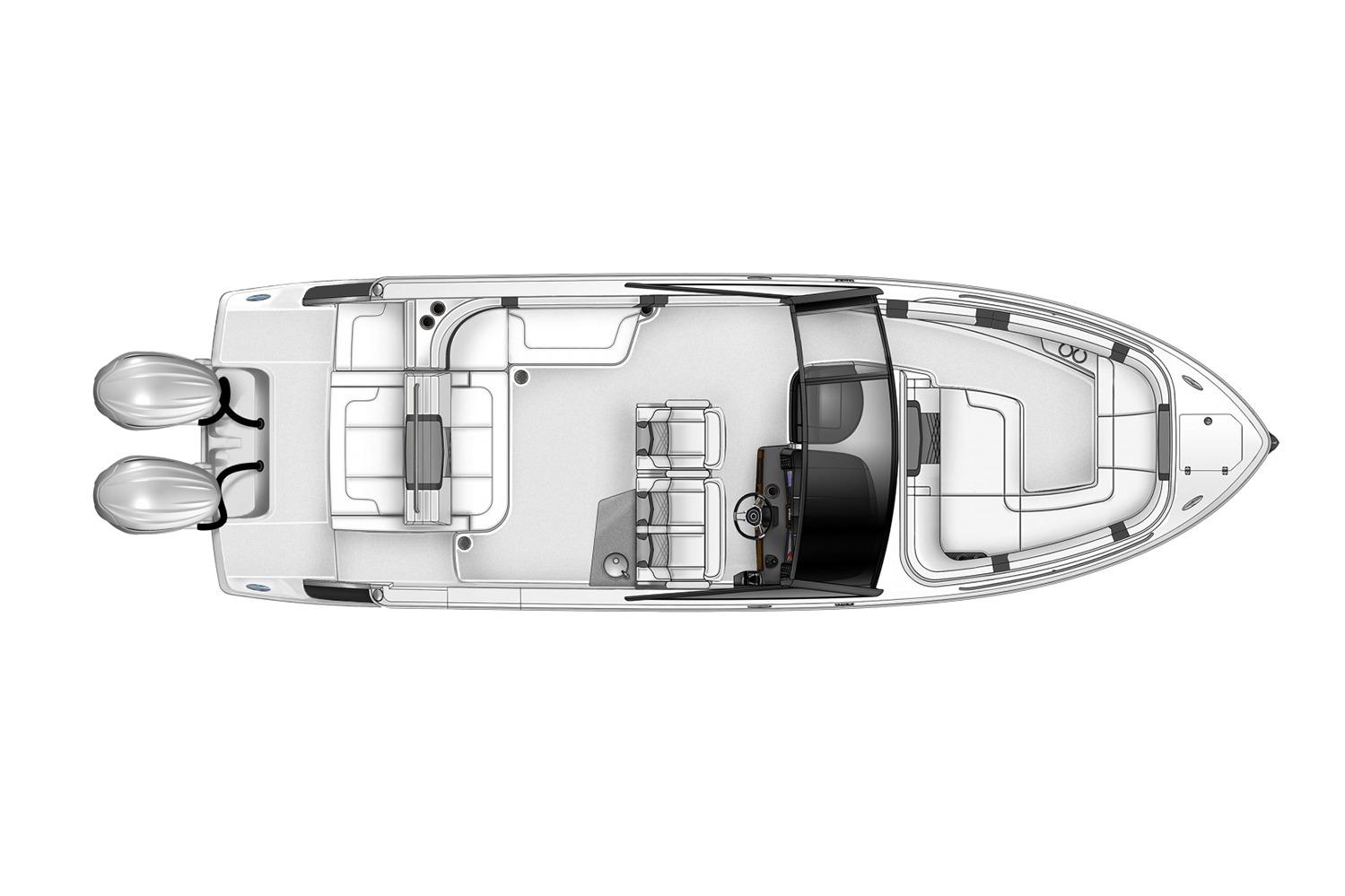 Manufacturer Provided Image: Top view of 2025 Chaparral 280 OSX boat layout with dual engines.
