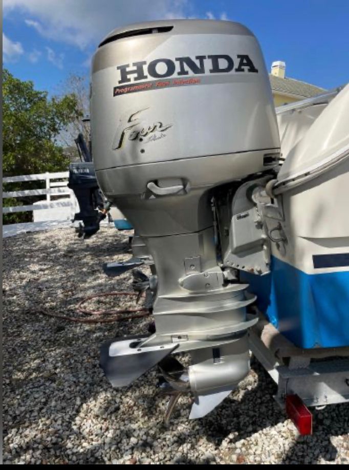 Honda outboard motor on a 2002 World Cat 246 DC boat.