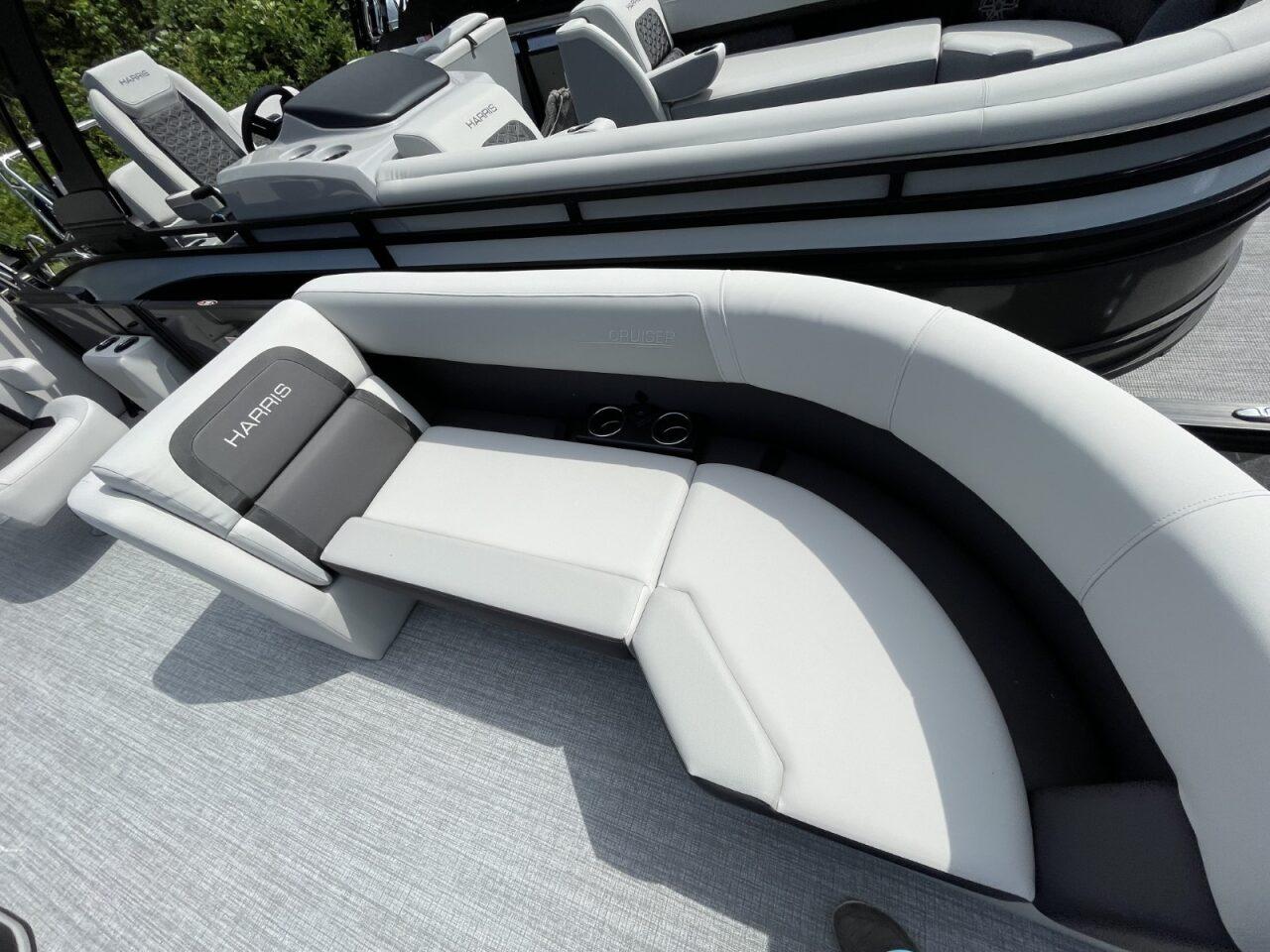 2026 Harris Cruiser 230 boat interior with luxurious seating and modern design.