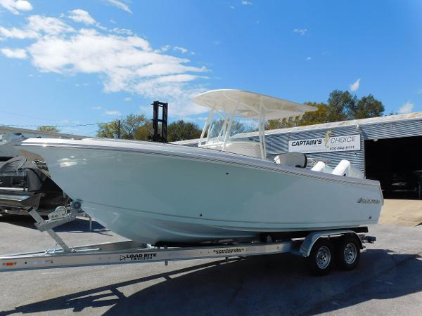 2024 Sailfish 242 CC center console boat on a trailer.