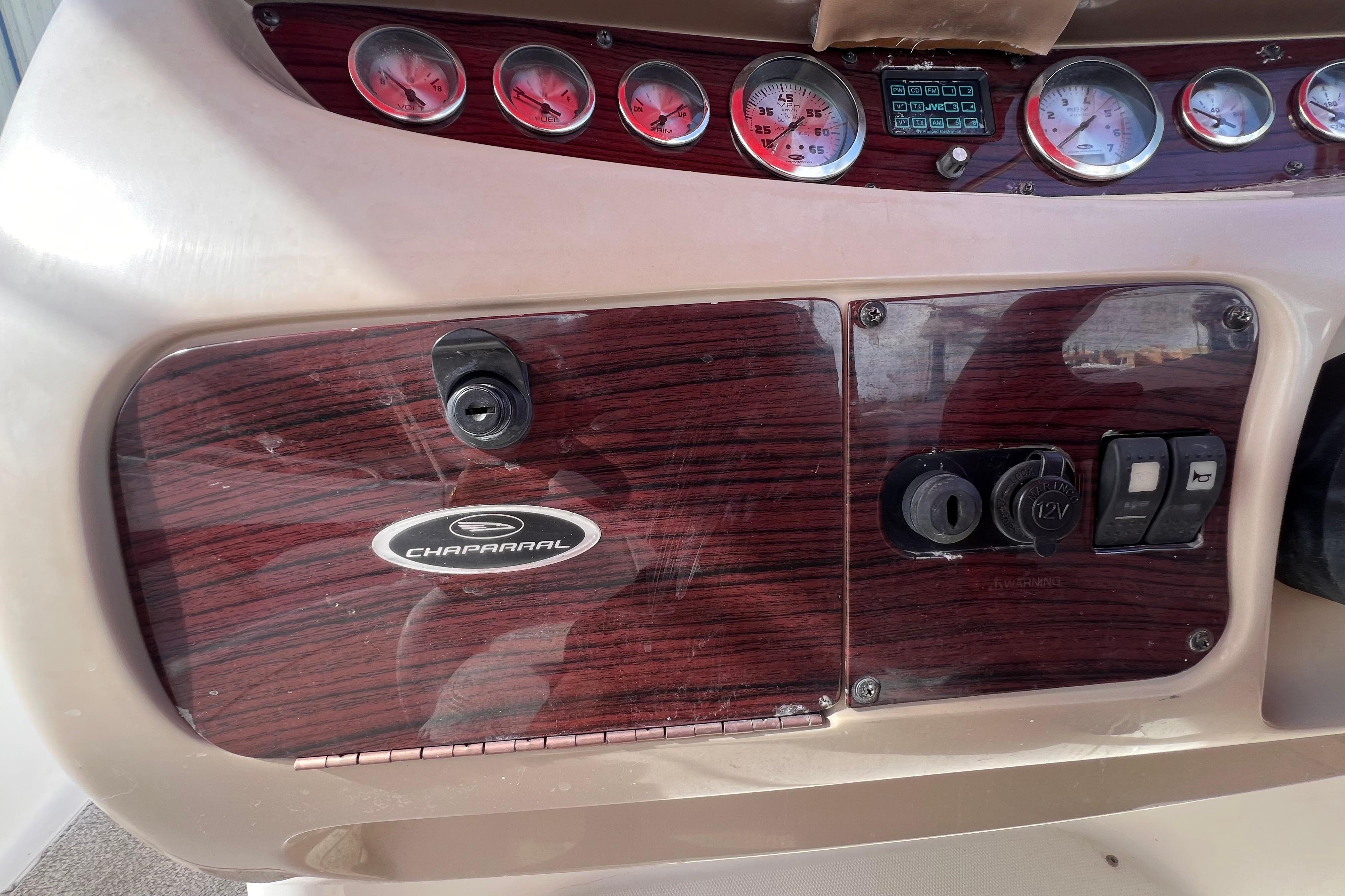Dashboard of 2002 Chaparral 232 Sunesta boat with gauges and controls.