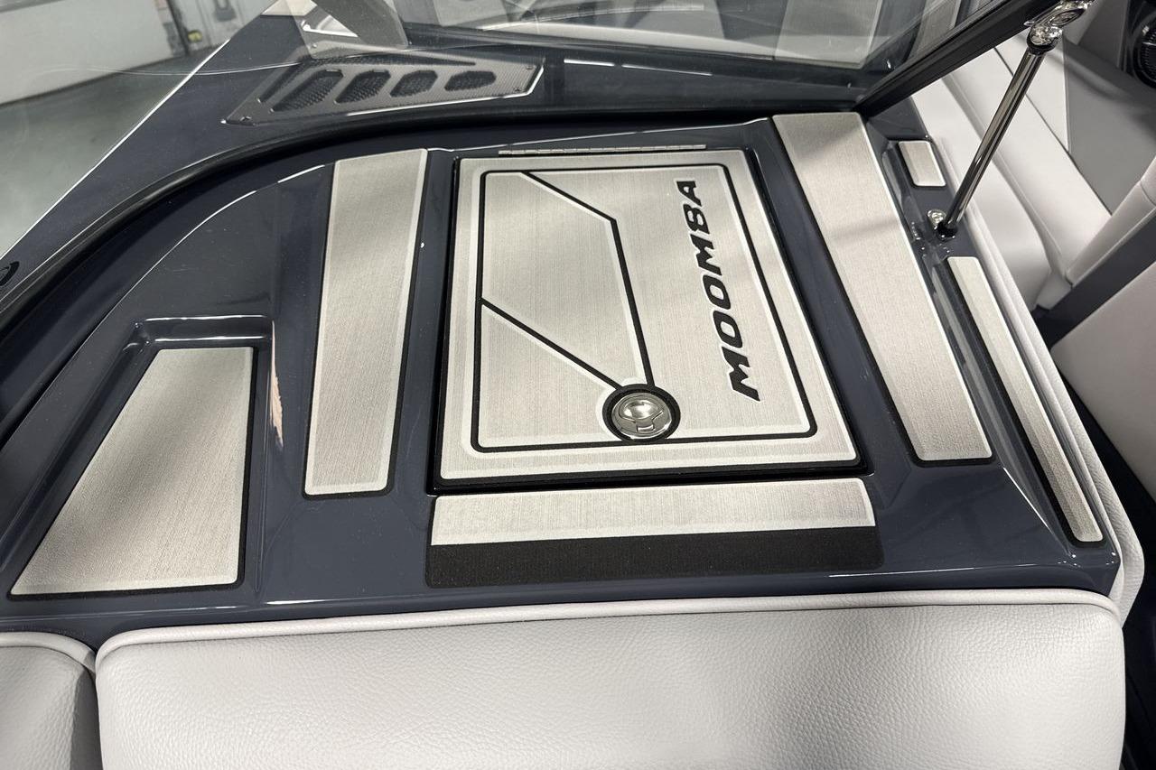The image shows the dashboard of a Moomba Craz boat with a modern design.