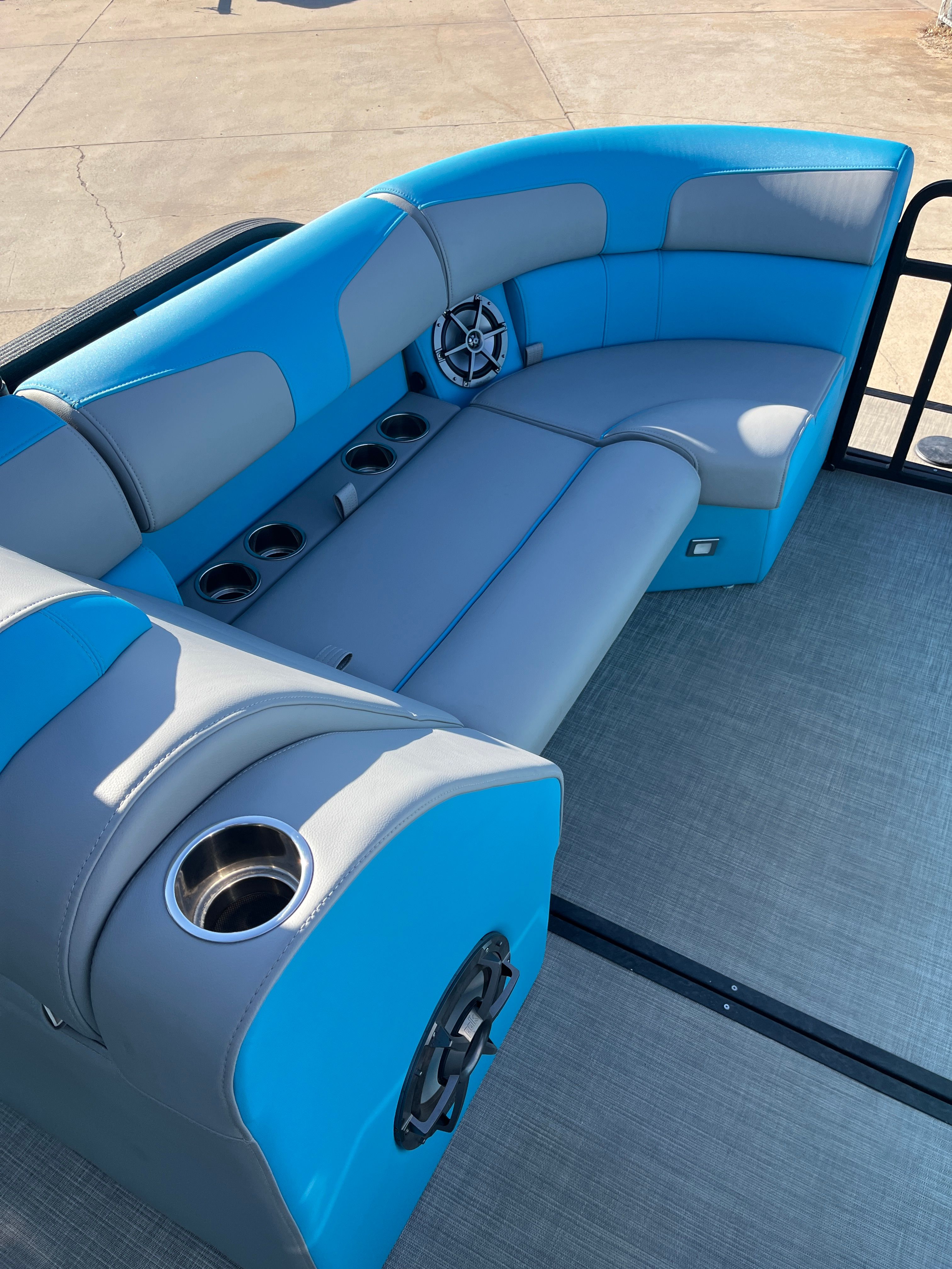 2023 Montara Surf Boss 2.0 boat seating with blue upholstery.