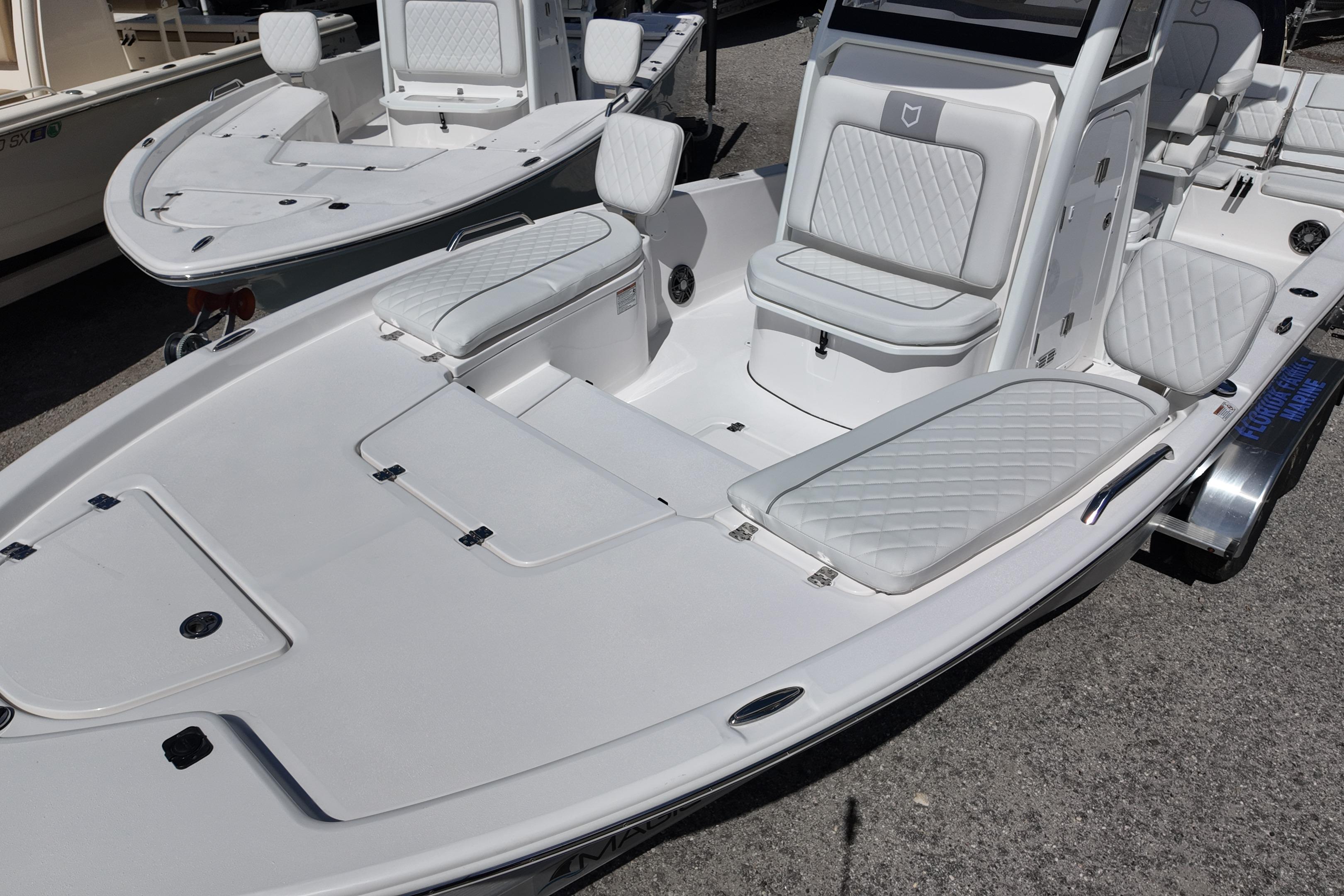 2026 Sea Fox 251 Bay Fox boat with sleek white seating and modern design.
