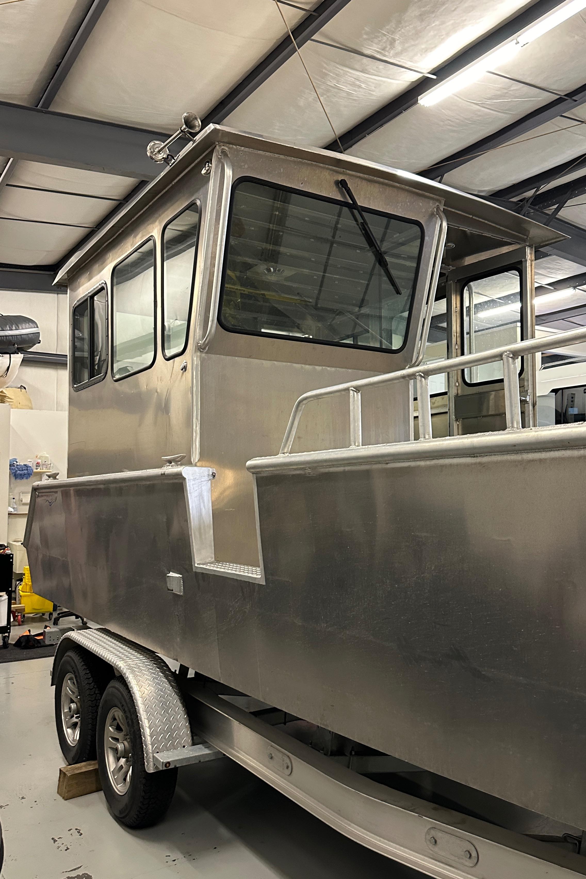 2024 Bayview Boats 26 Landing Craft in a workshop.