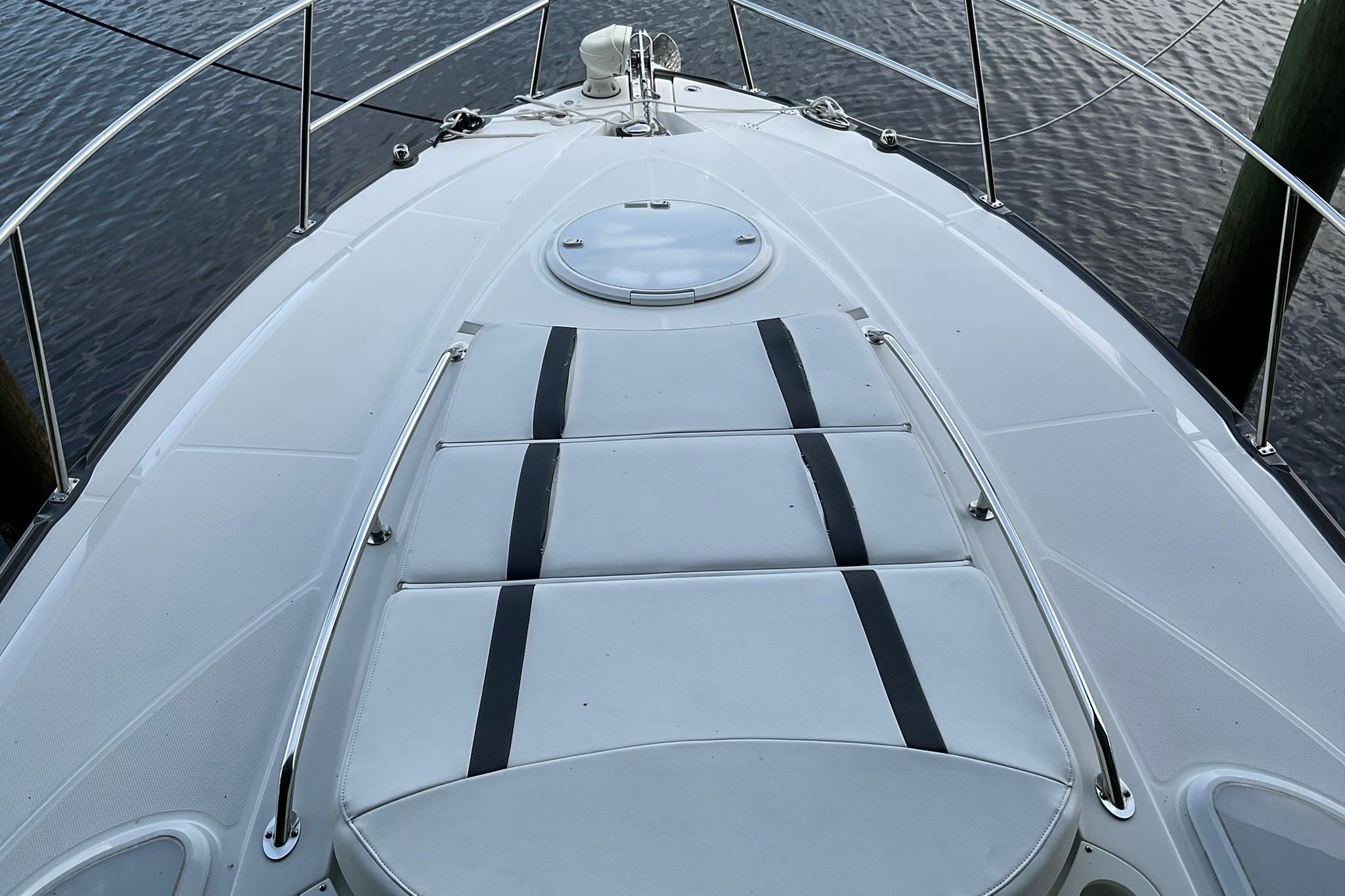 2019 Monterey 335 Sport Yacht deck with sleek design and comfortable seating.