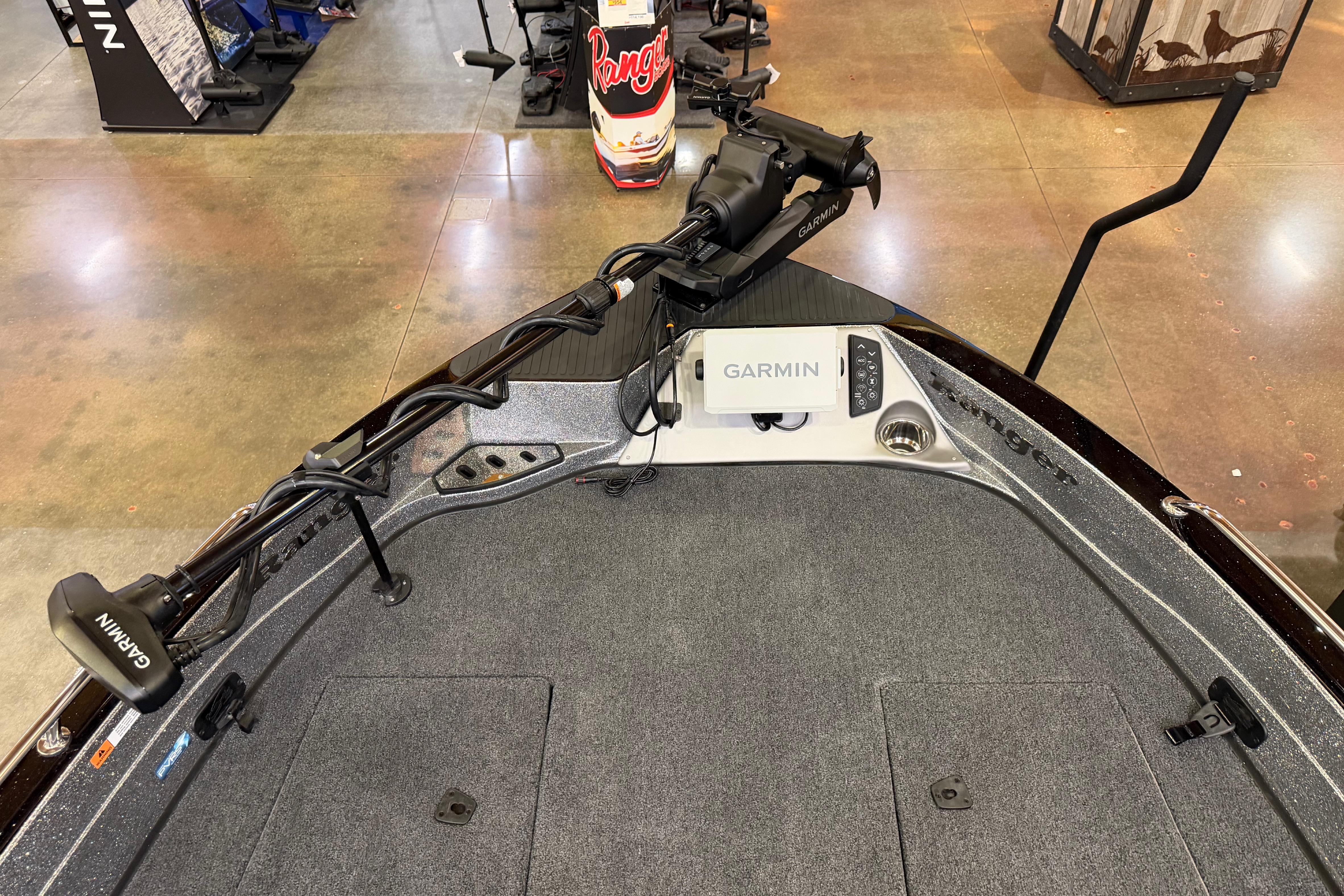 2026 Ranger 621FS Cup-Equipped boat with Garmin navigation system on display.