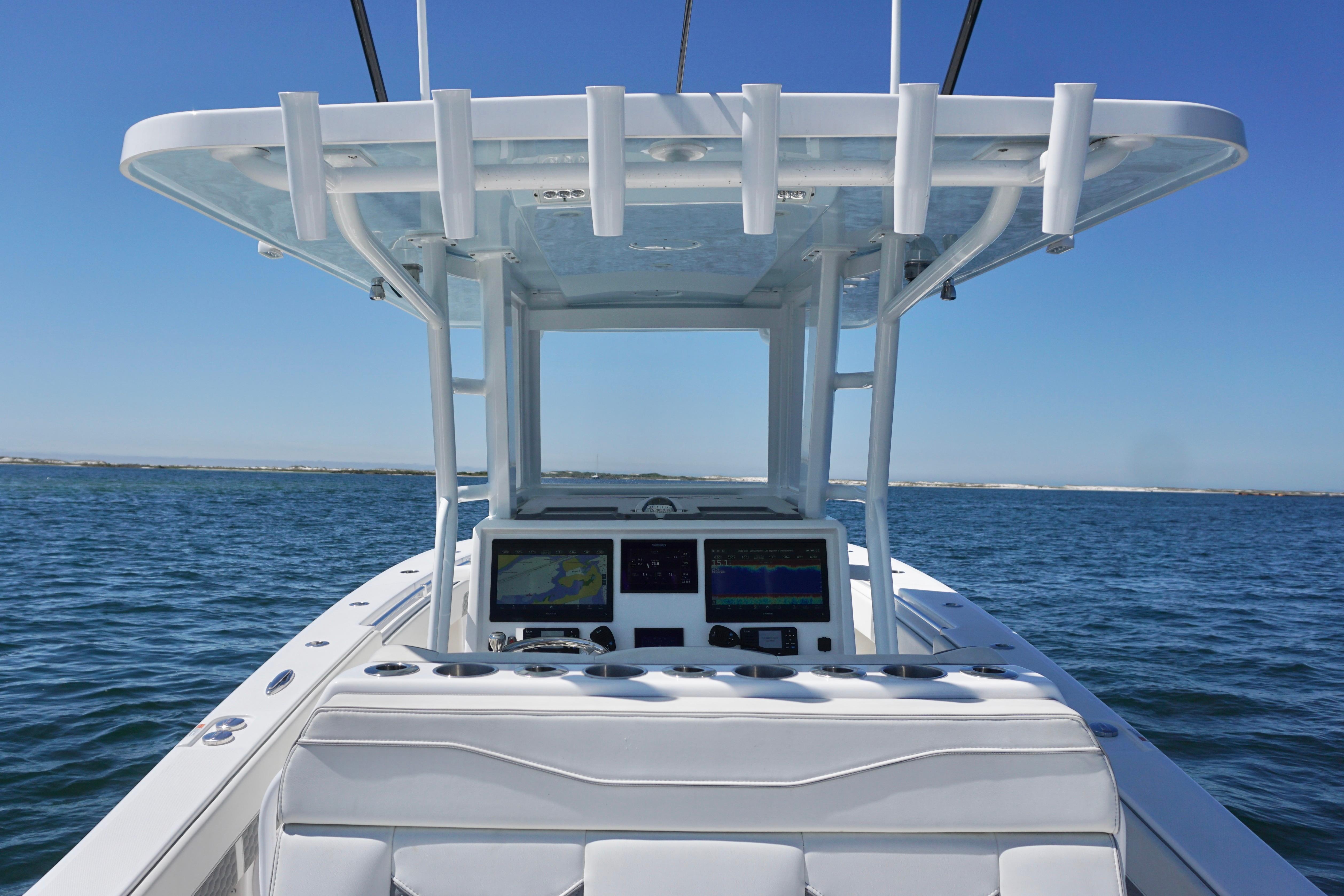 2023 Invincible 36 Open Fisherman boat on open water, featuring advanced navigation systems.