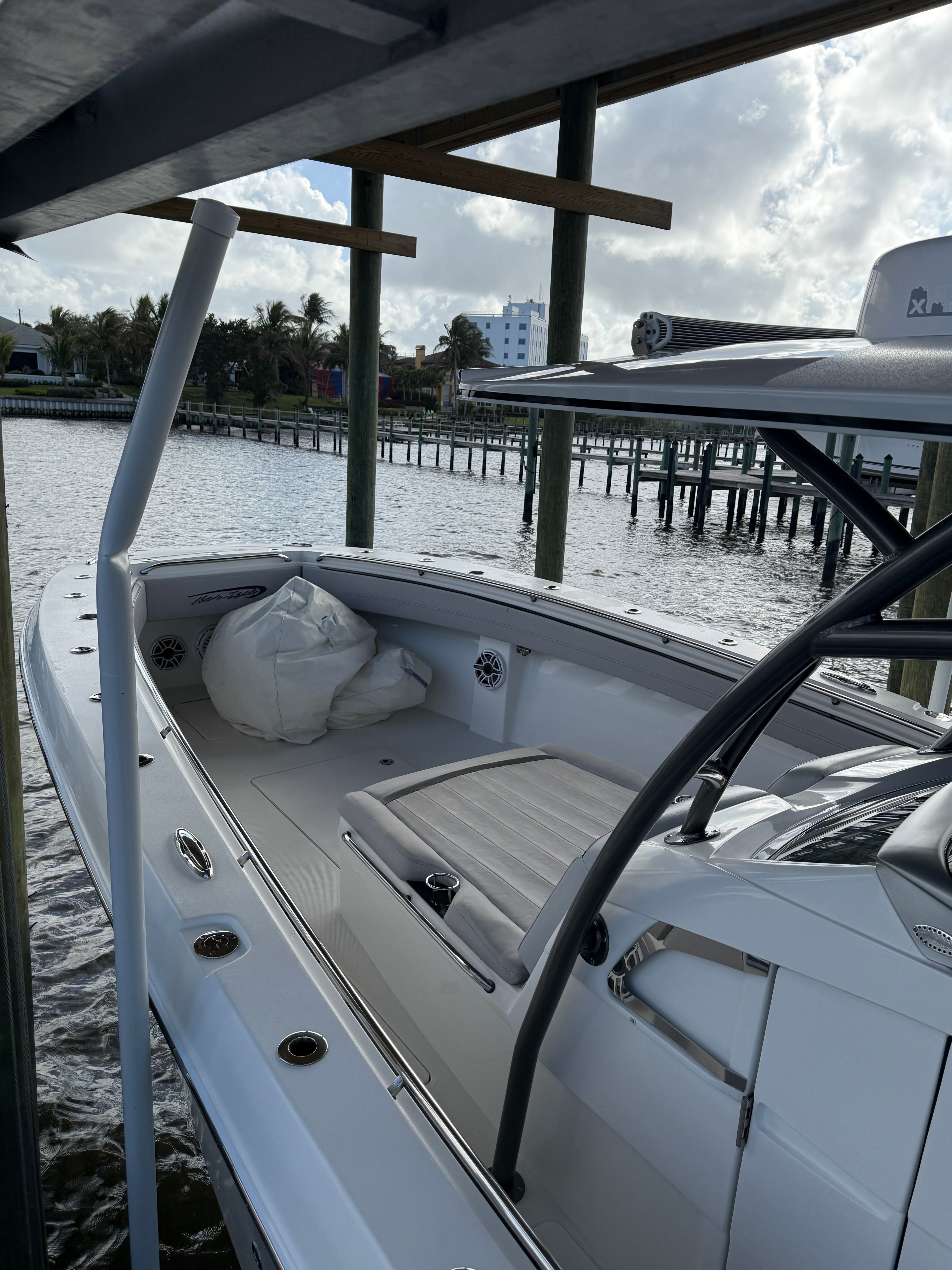 2018 Nor-Tech 392 Super Fish boat at dock.