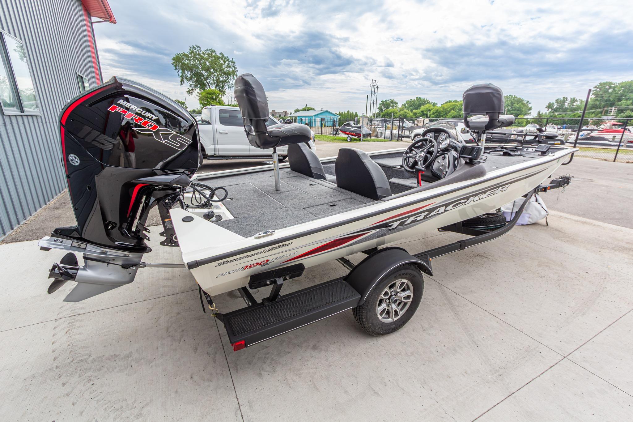 2023 Tracker Pro Team 190 TX boat with Mercury Pro XS engine on trailer.
