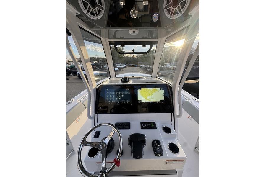 2026 Sportsman Open 282 Center Console boat dashboard with modern navigation displays.