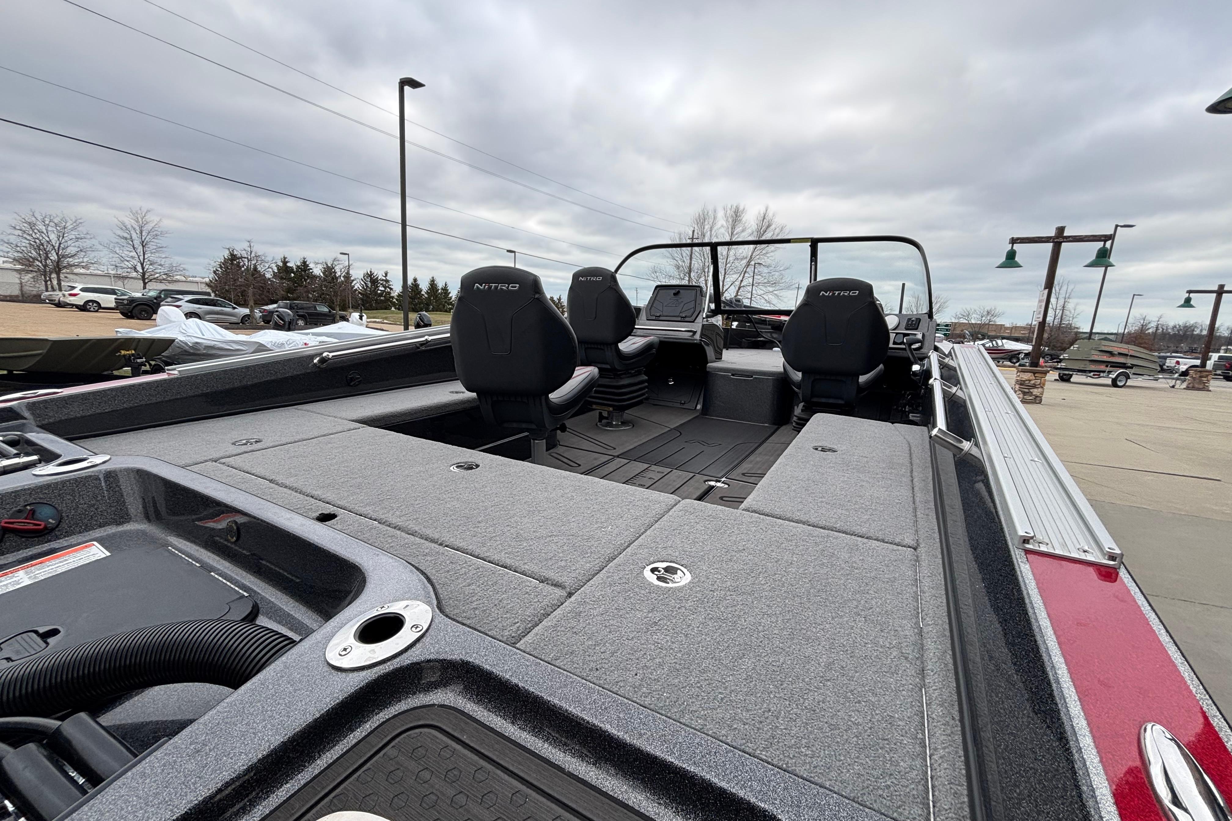 2024 Nitro ZV21 Pro boat interior with seating and storage compartments.