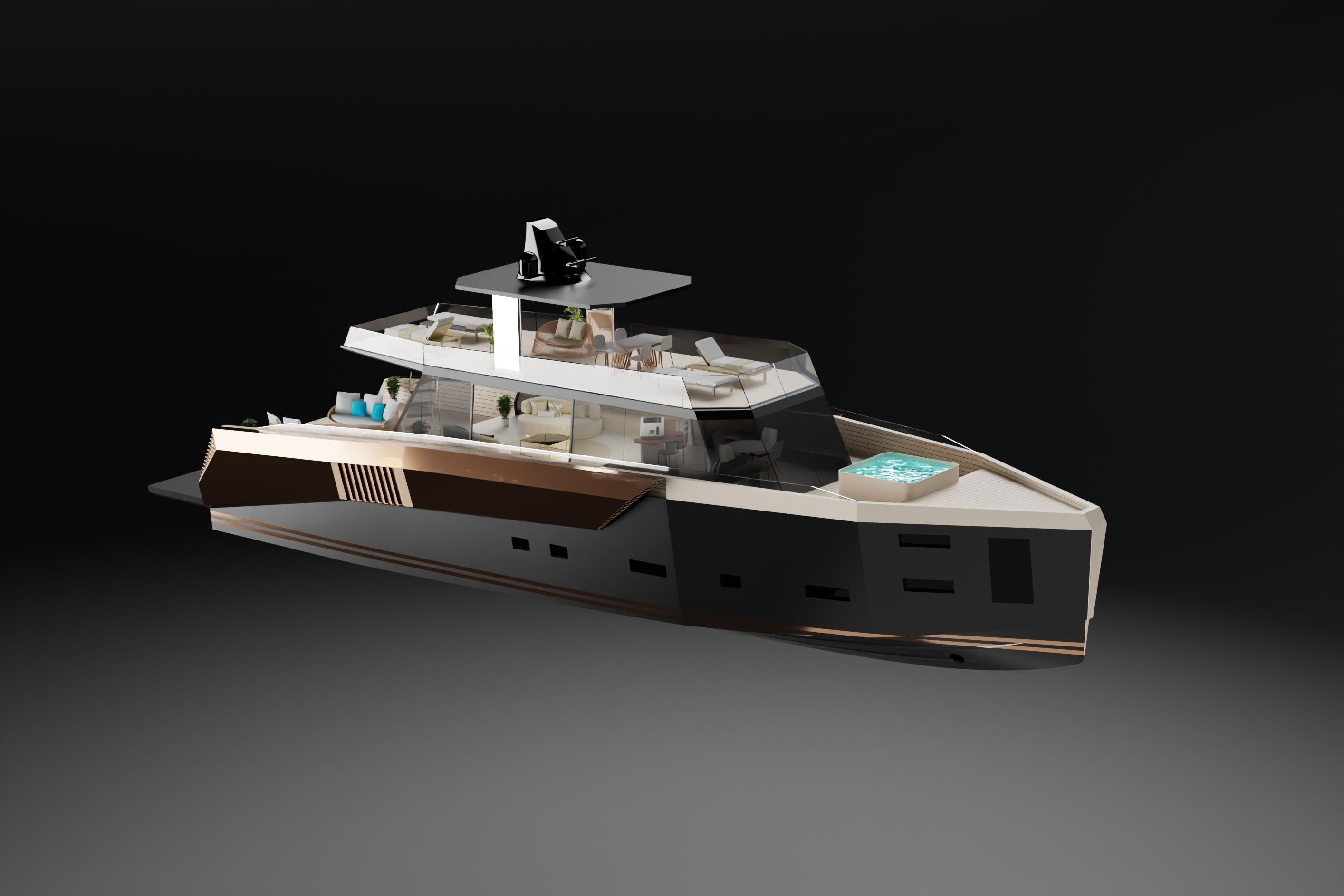 Futuristic 2026 Custom Motor Yacht 25 M with sleek design and luxurious amenities.