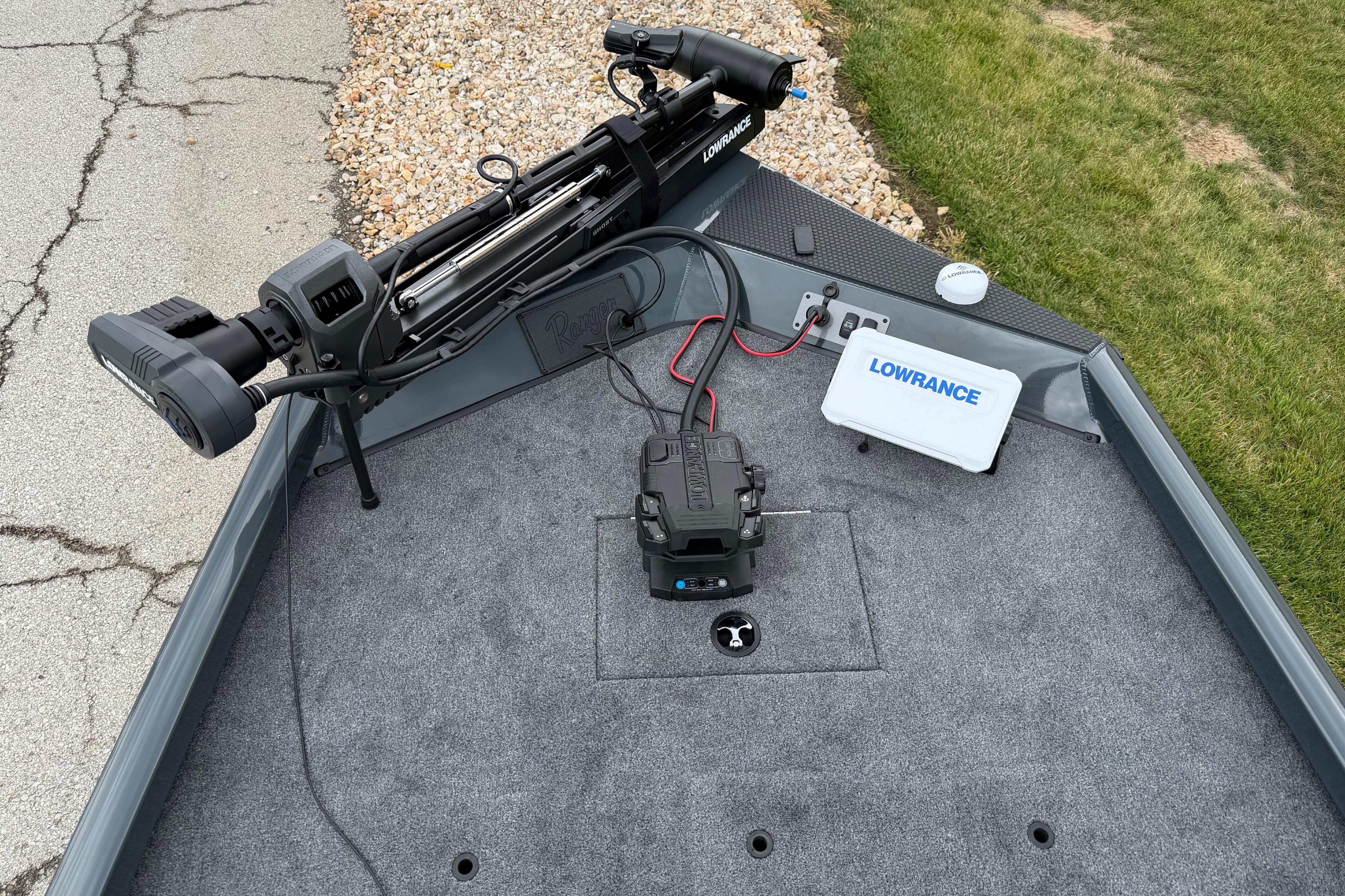 2026 Ranger RT178C boat deck with Lowrance electronics and trolling motor setup.