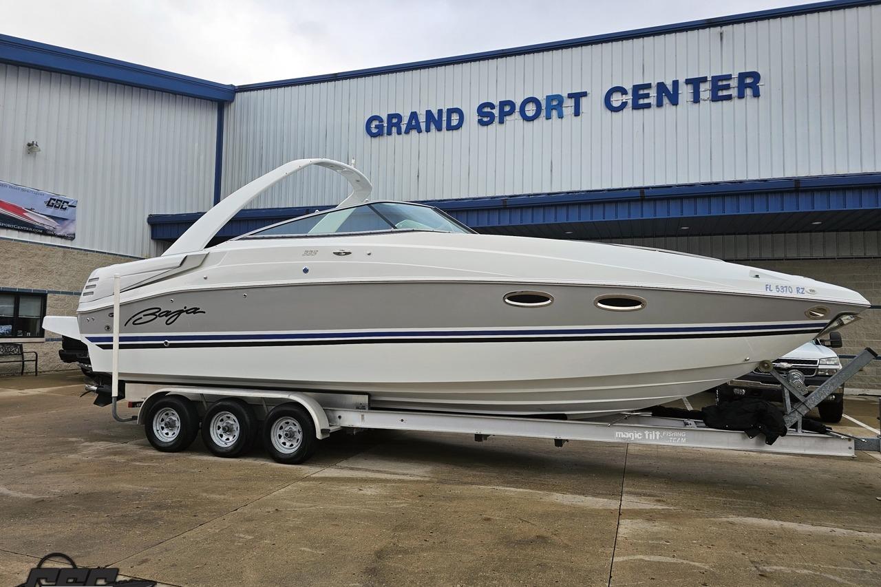 2008 Baja 335 Performance boat on trailer at Grand Sport Center.