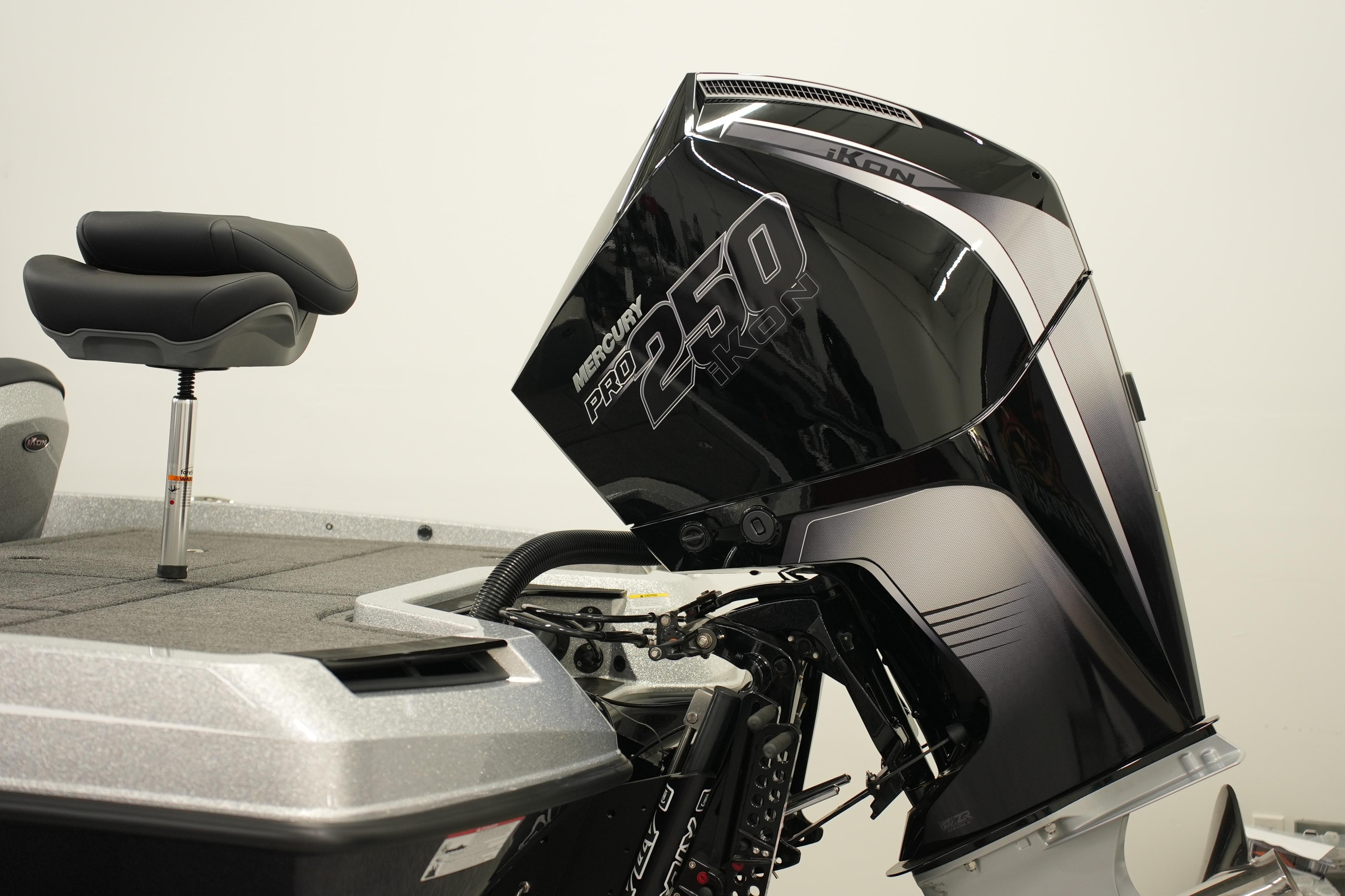 2026 iKon LXE20 boat with Mercury Pro 250 engine, featuring sleek design and comfortable seating.