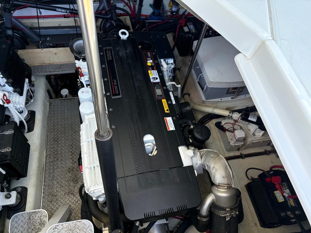 Engine room of a 2011 Formula 45 with a clean, well-organized layout and modern equipment.