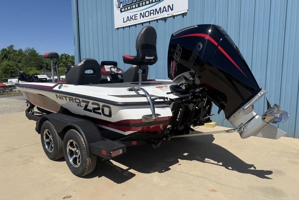 2026 Nitro Z20 XL Pro boat with powerful outboard motor, parked at Lake Norman.