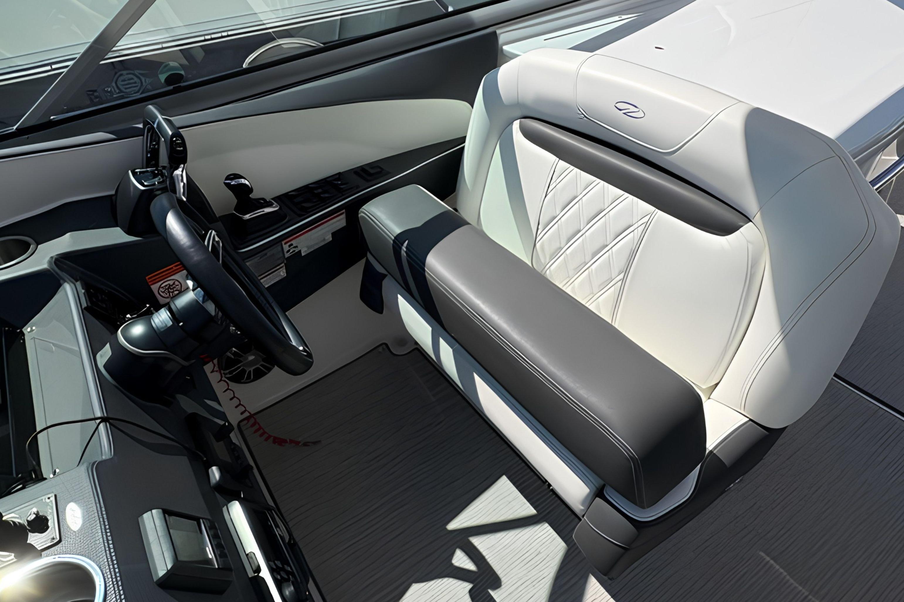 2020 Regal 33 OBX boat interior with sleek steering and luxurious seating.
