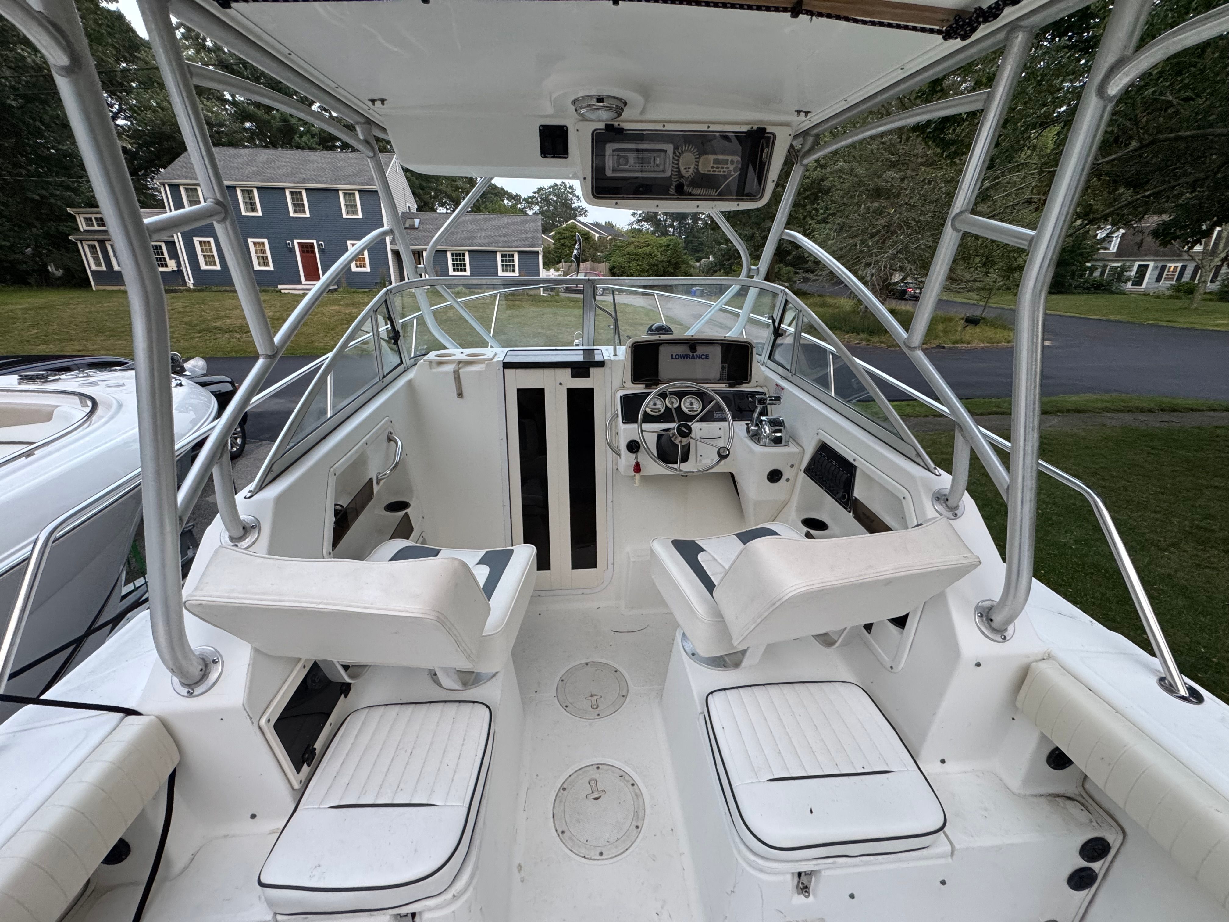 Interior view of a 2000 Boston Whaler Conquest boat.