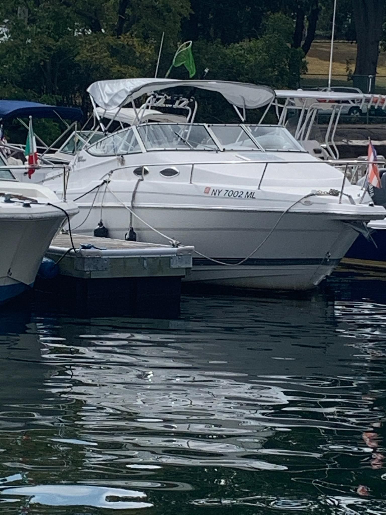 A 2001 Wellcraft 2400 Martinique is docked on the water.