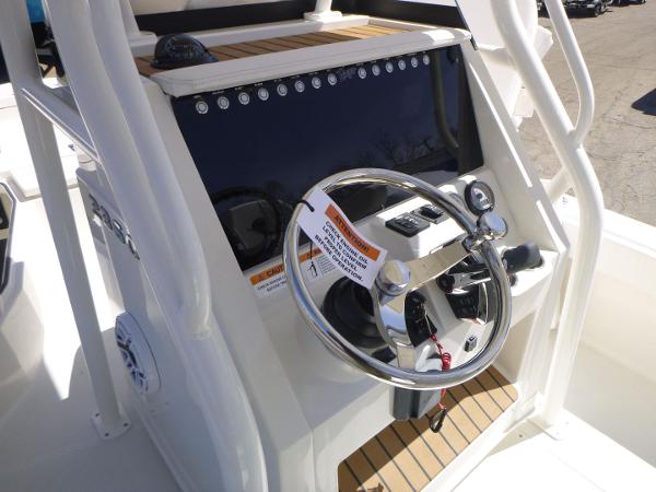 2024 Ranger 2360 Bay boat dashboard with steering wheel and controls.