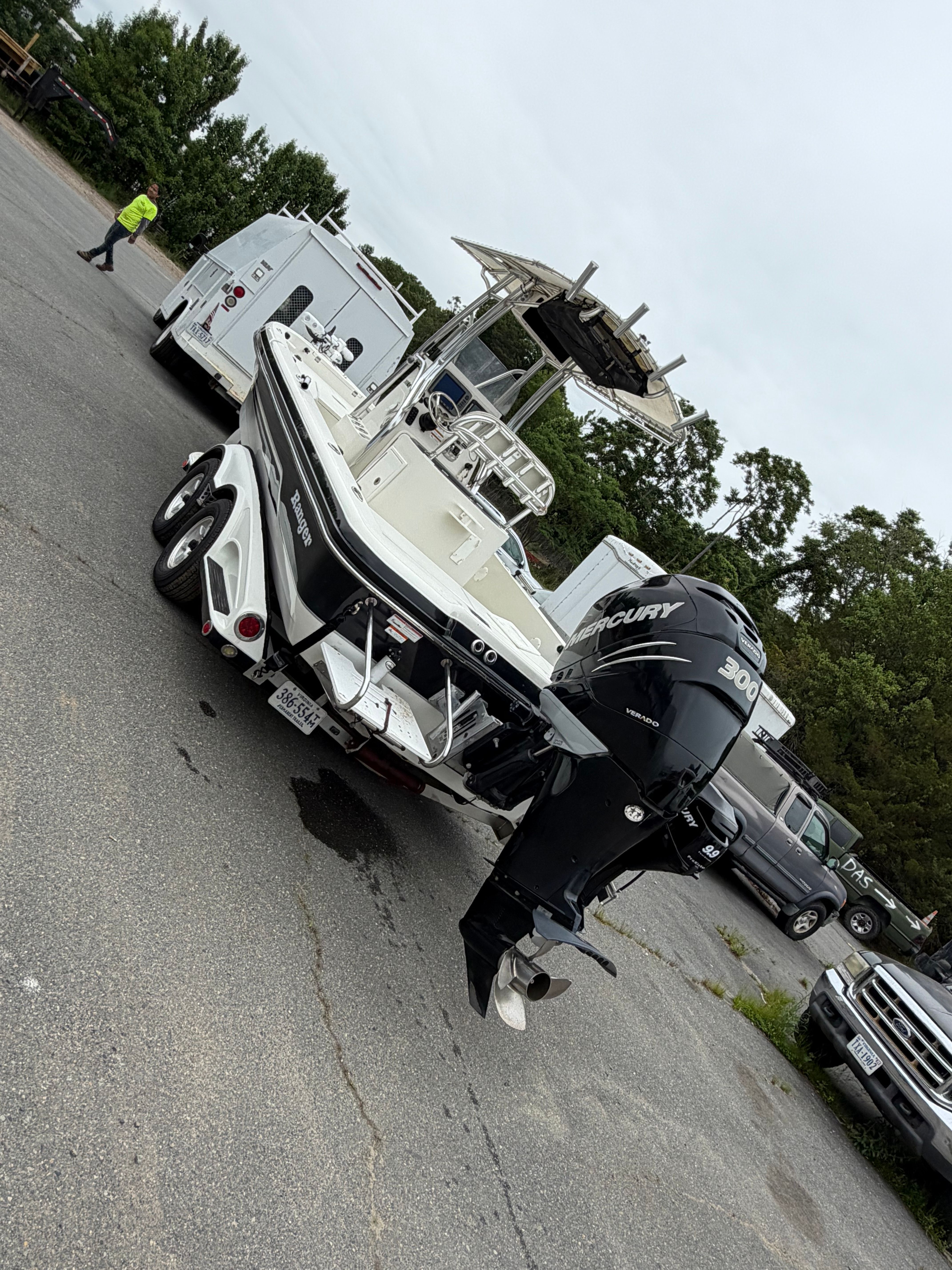 2008 Ranger 2400 Bay Ranger boat on trailer with Mercury engine.