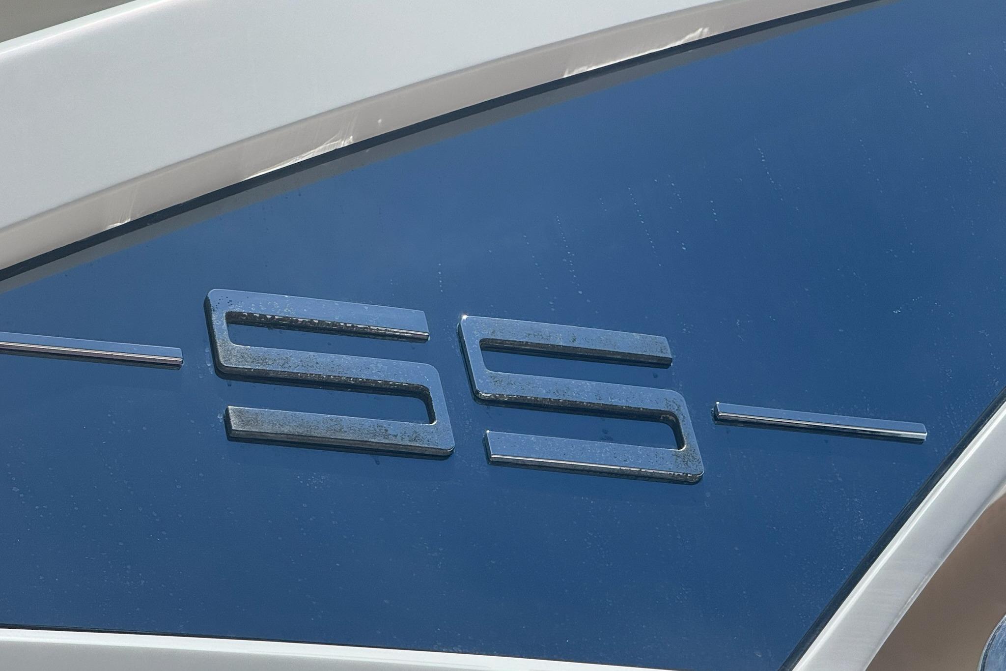 Azimut 55 yacht emblem on sleek blue surface, 2021 model.