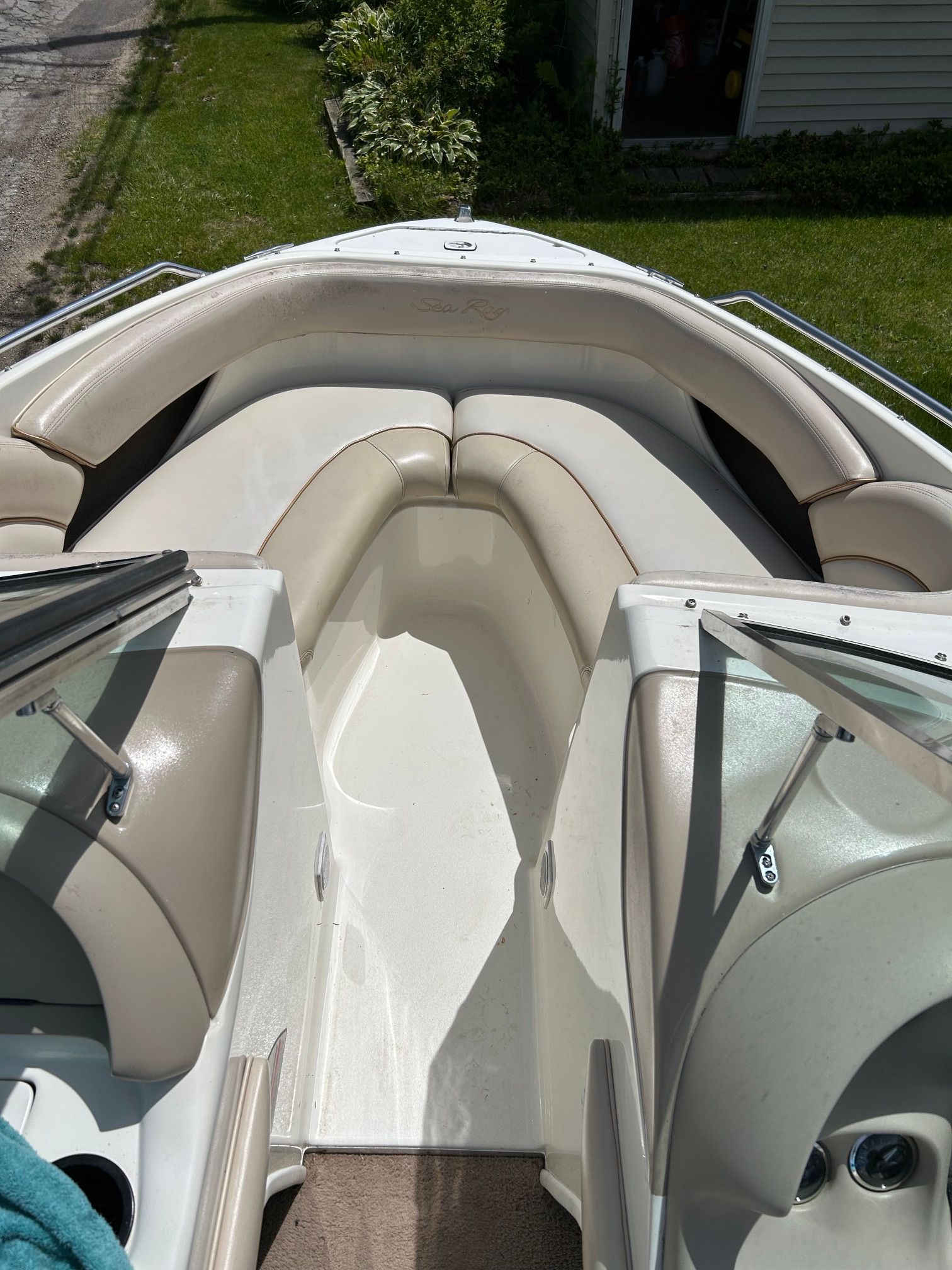 Interior view of a 1998 Sea Ray 190 Bow Rider boat.