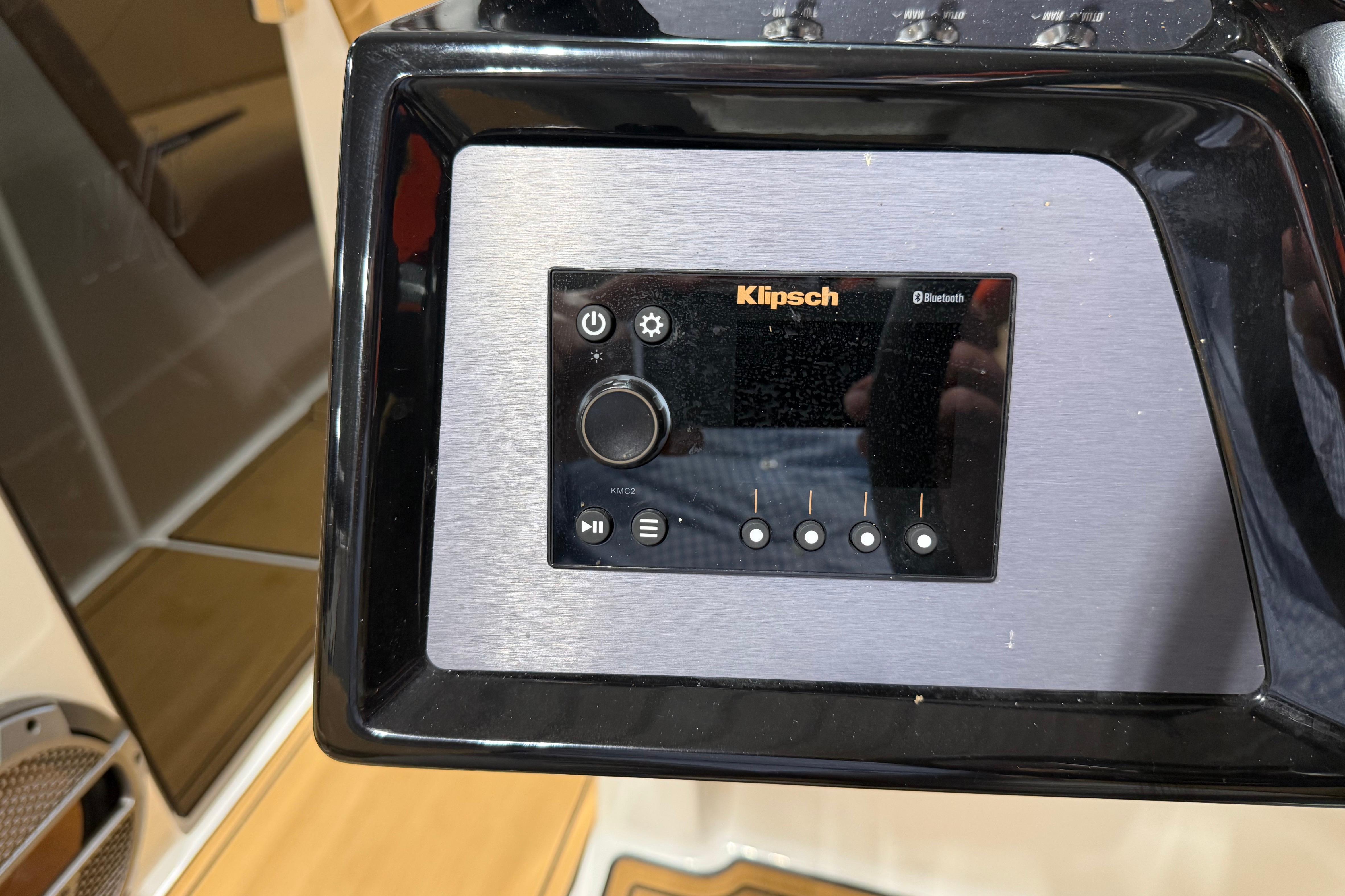 Klipsch Bluetooth audio system in 2022 MasterCraft NXT24 boat dashboard.