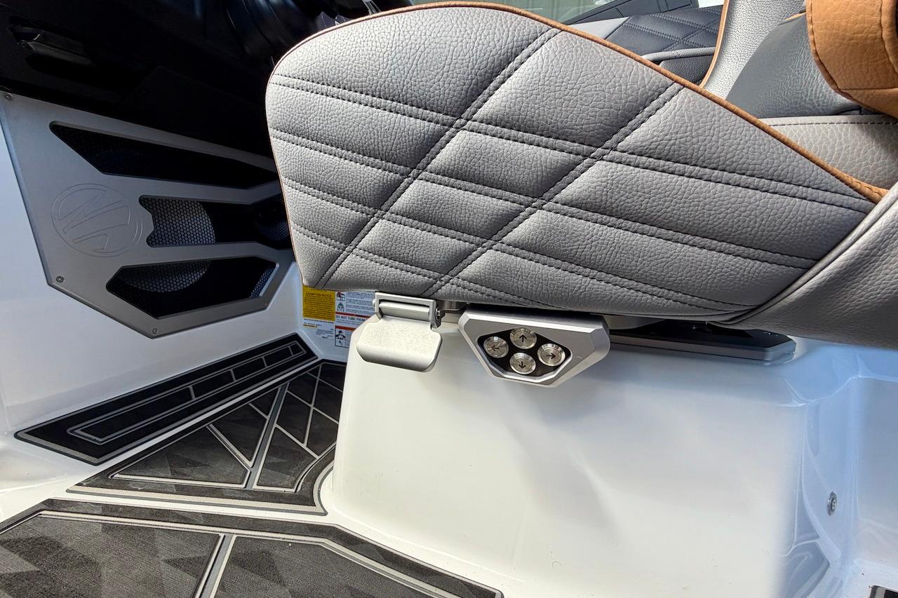 Interior of 2025 Tigé Ultré 25ZX boat with quilted seat and sleek design.