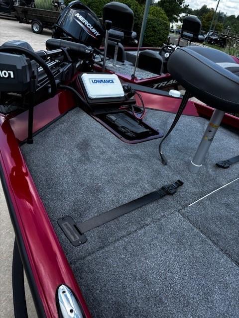 2025 Ranger RT188P boat deck with Lowrance electronics and Mercury motor, featuring a red and gray design.