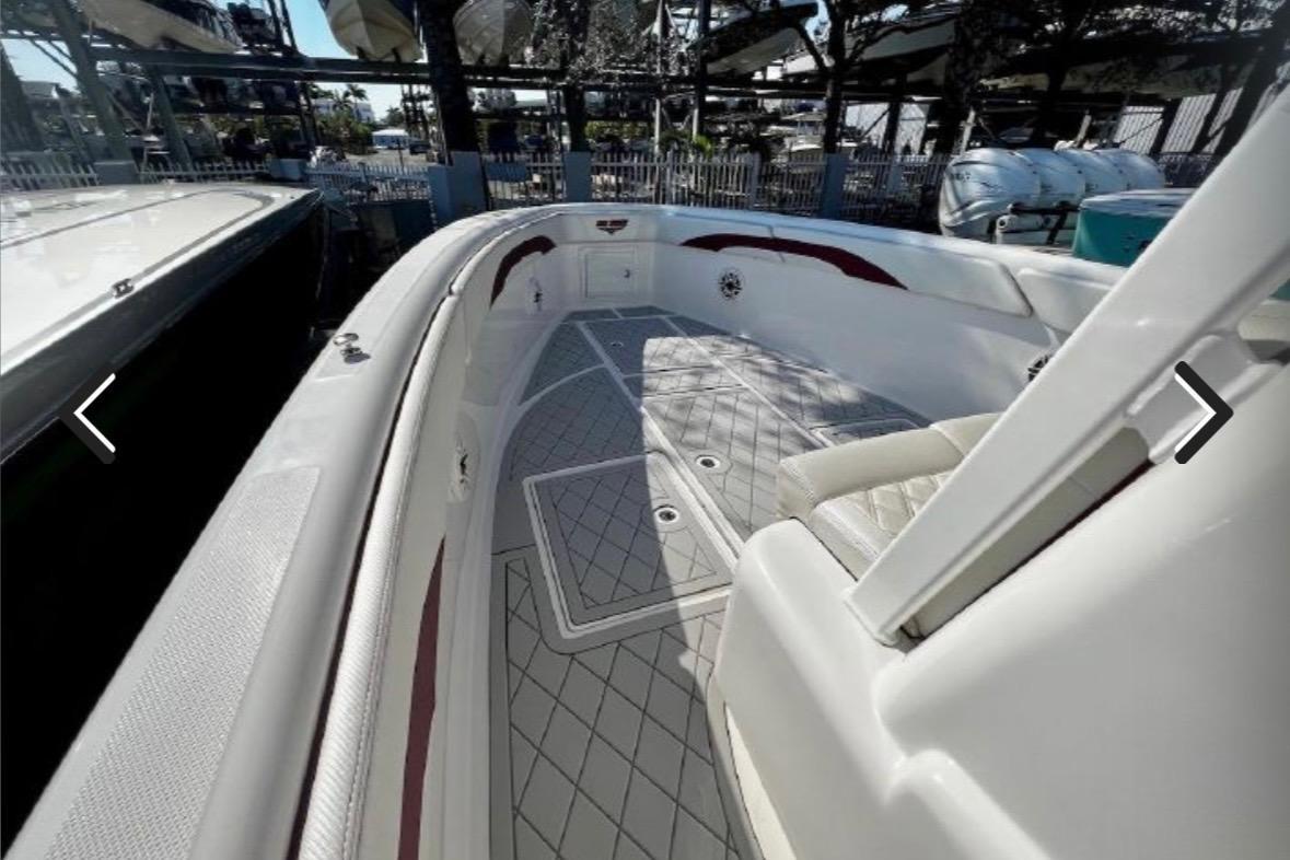 2015 Deep Impact 33 boat interior with sleek seating and modern design.