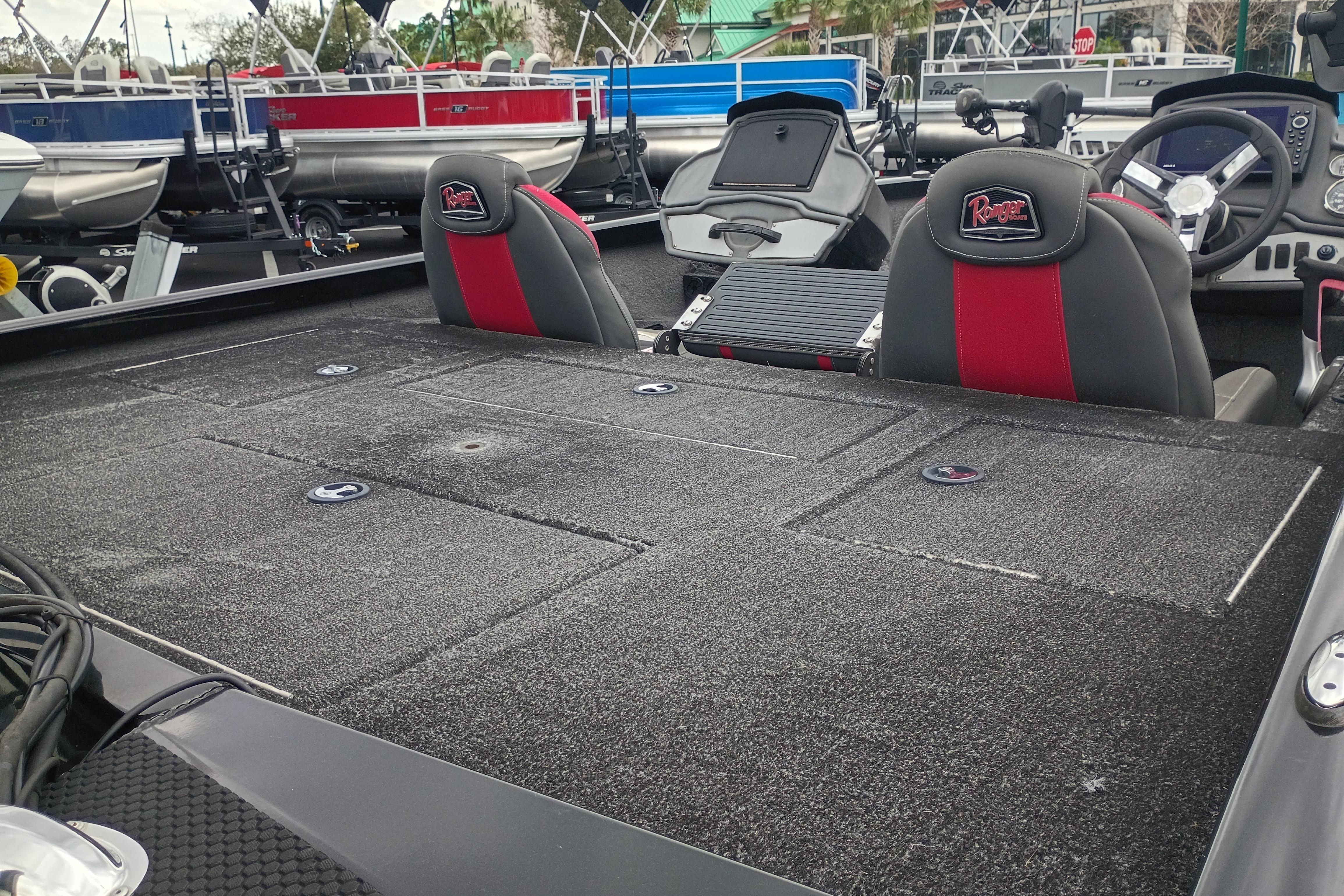 2021 Ranger RT198P boat interior with dual seats and spacious deck.