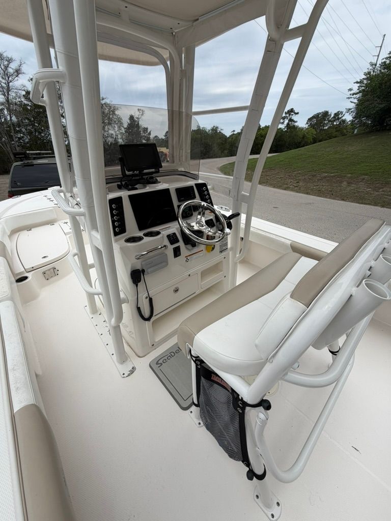 Interior view of a 2018 Robalo 246 Cayman SD boat.