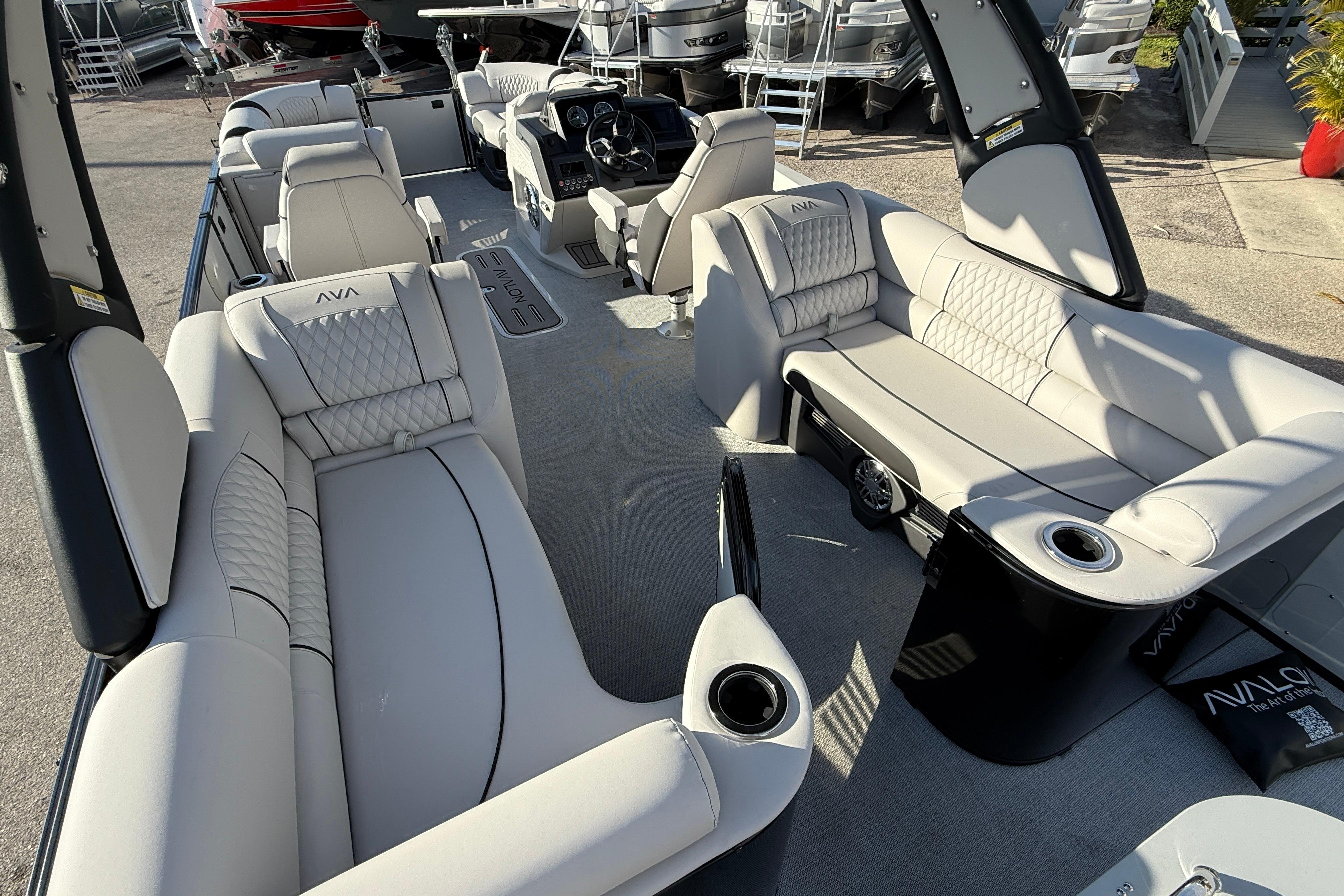 2026 Avalon 2385 Catalina Quad Lounger, Tri Toon High Performance boat interior with luxurious seating.