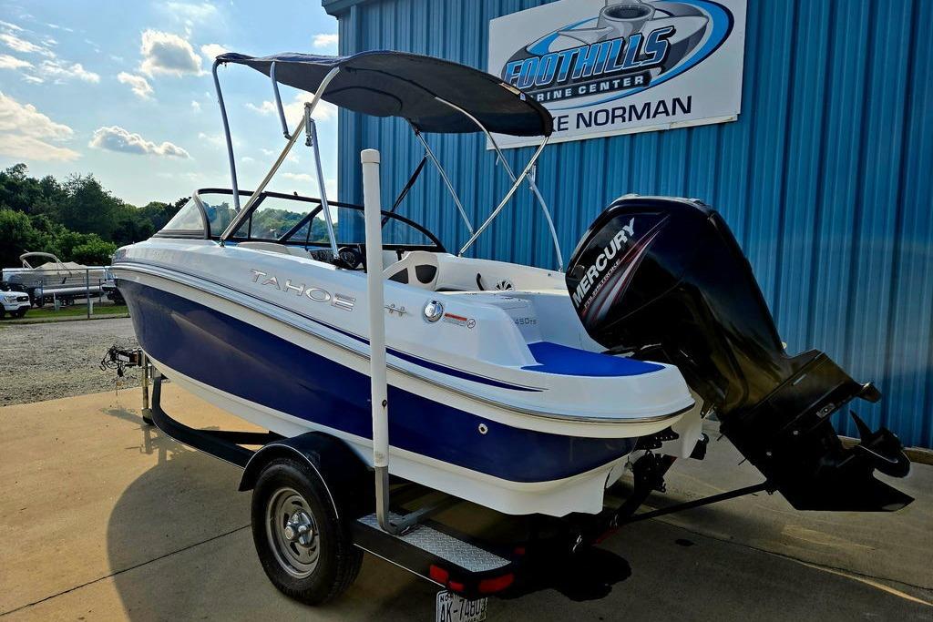 2018 Tahoe 450 TS boat with Mercury engine at Foothills Marine Center.